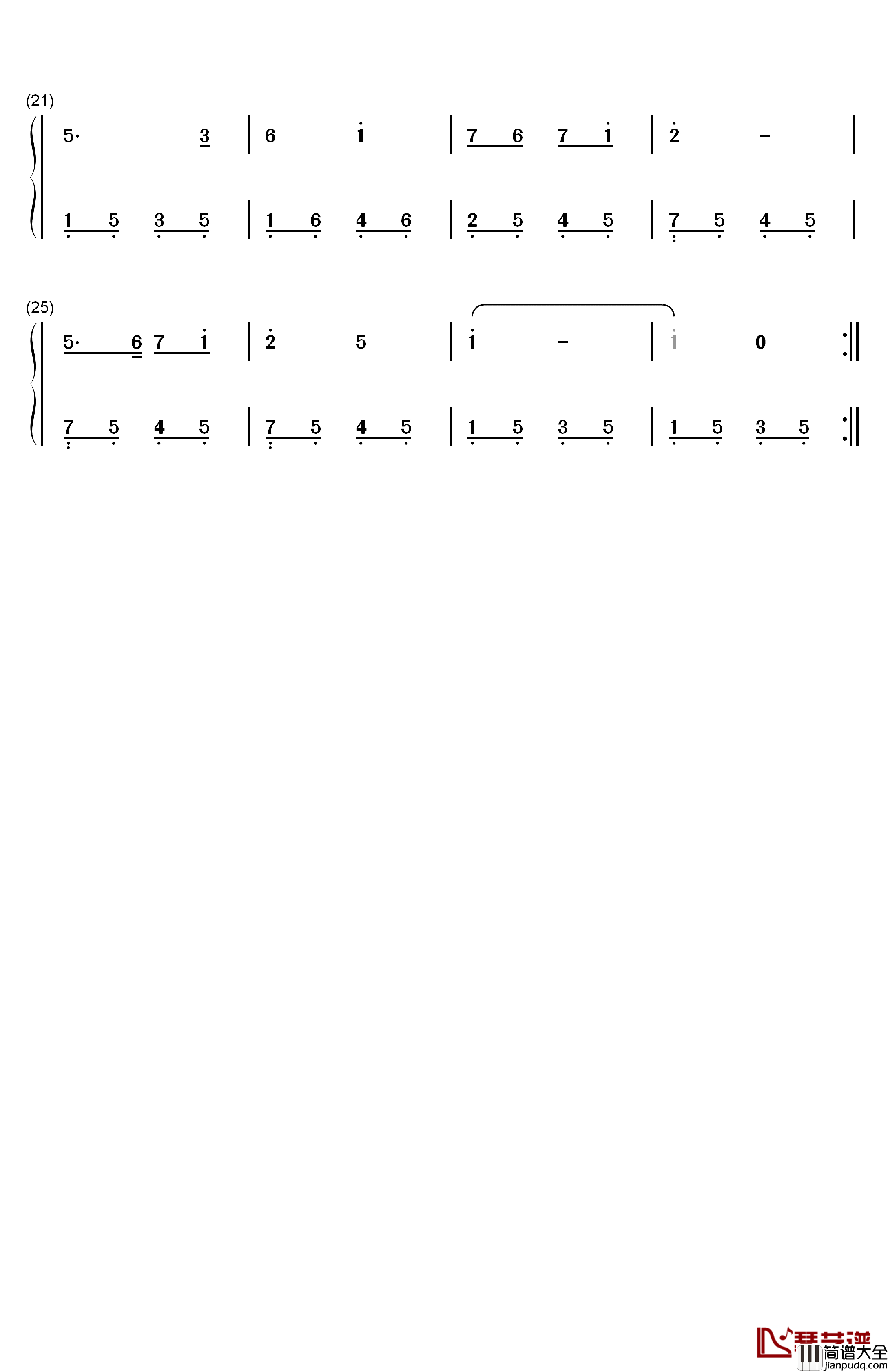 我爱北京天安门钢琴简谱_数字双手_金月苓