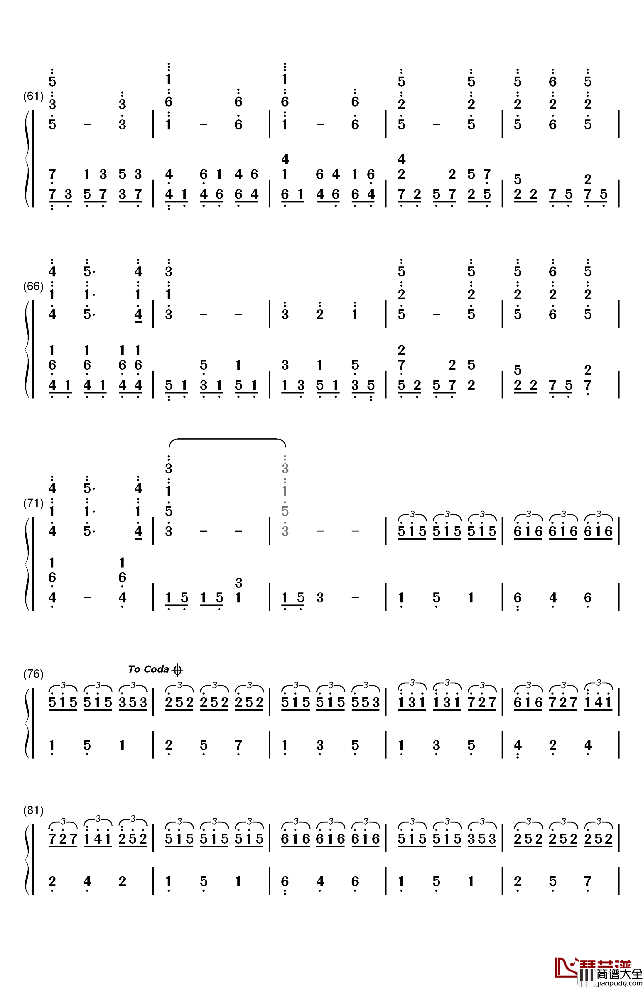 秋蝉钢琴简谱_数字双手_李子恒