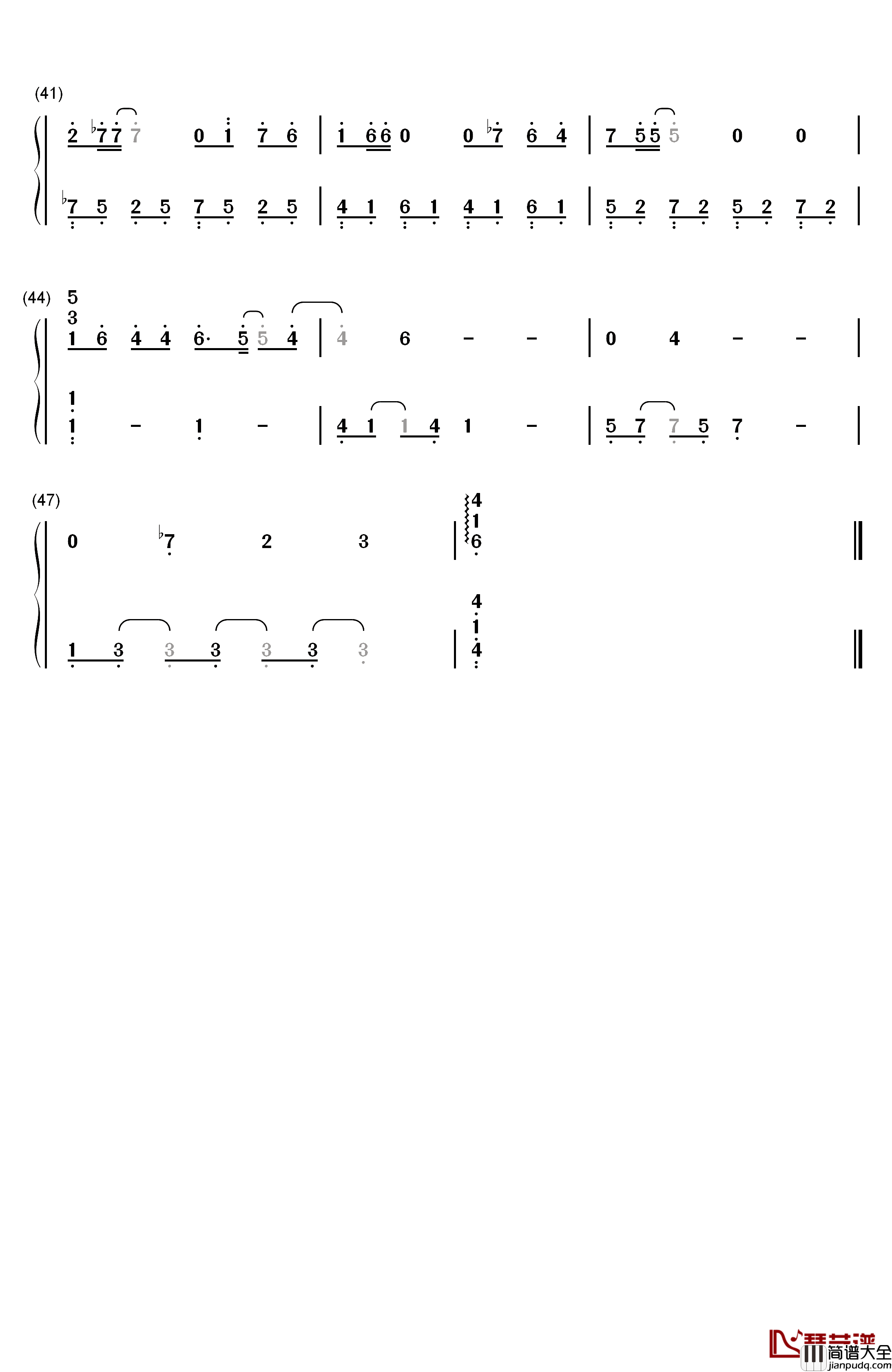 小幸运简单版钢琴简谱_数字双手_田馥甄