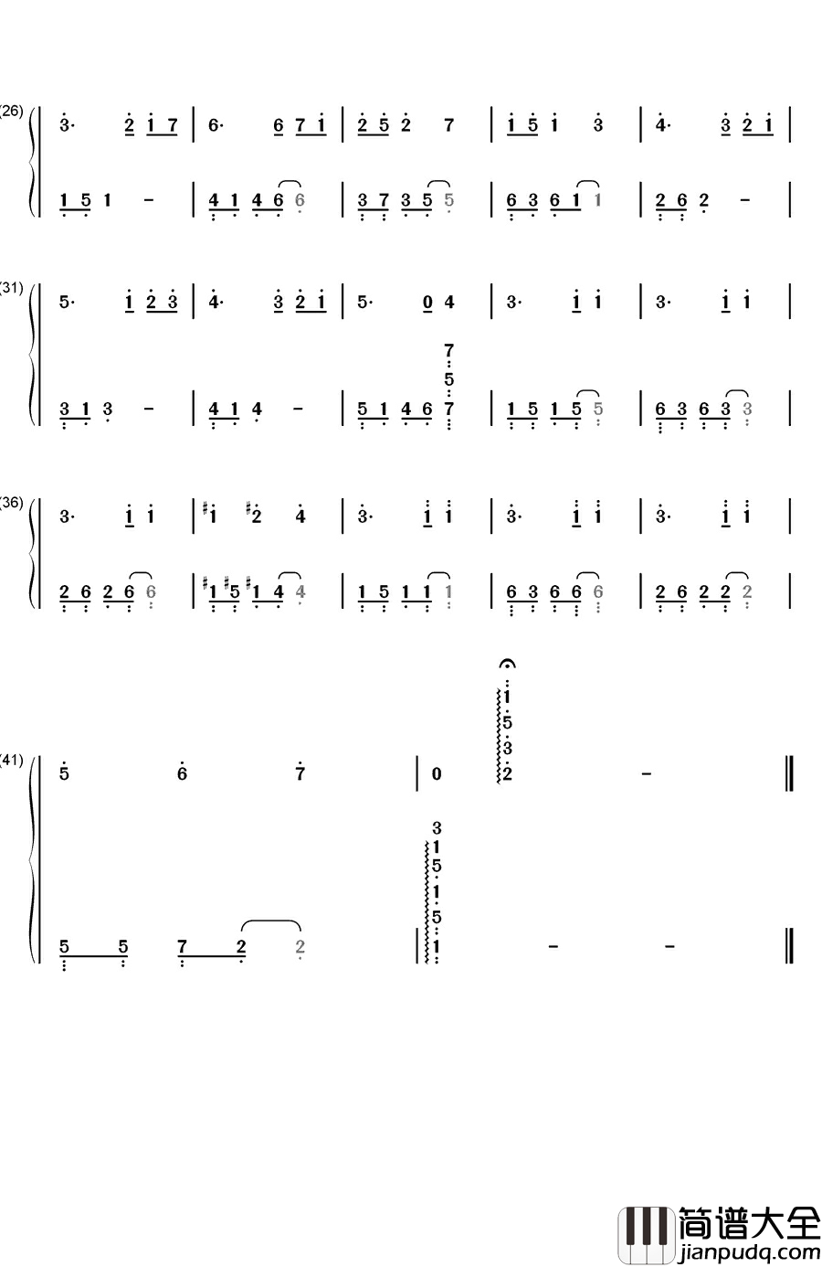 やさしい気持ち钢琴简谱_数字双手_前口涉