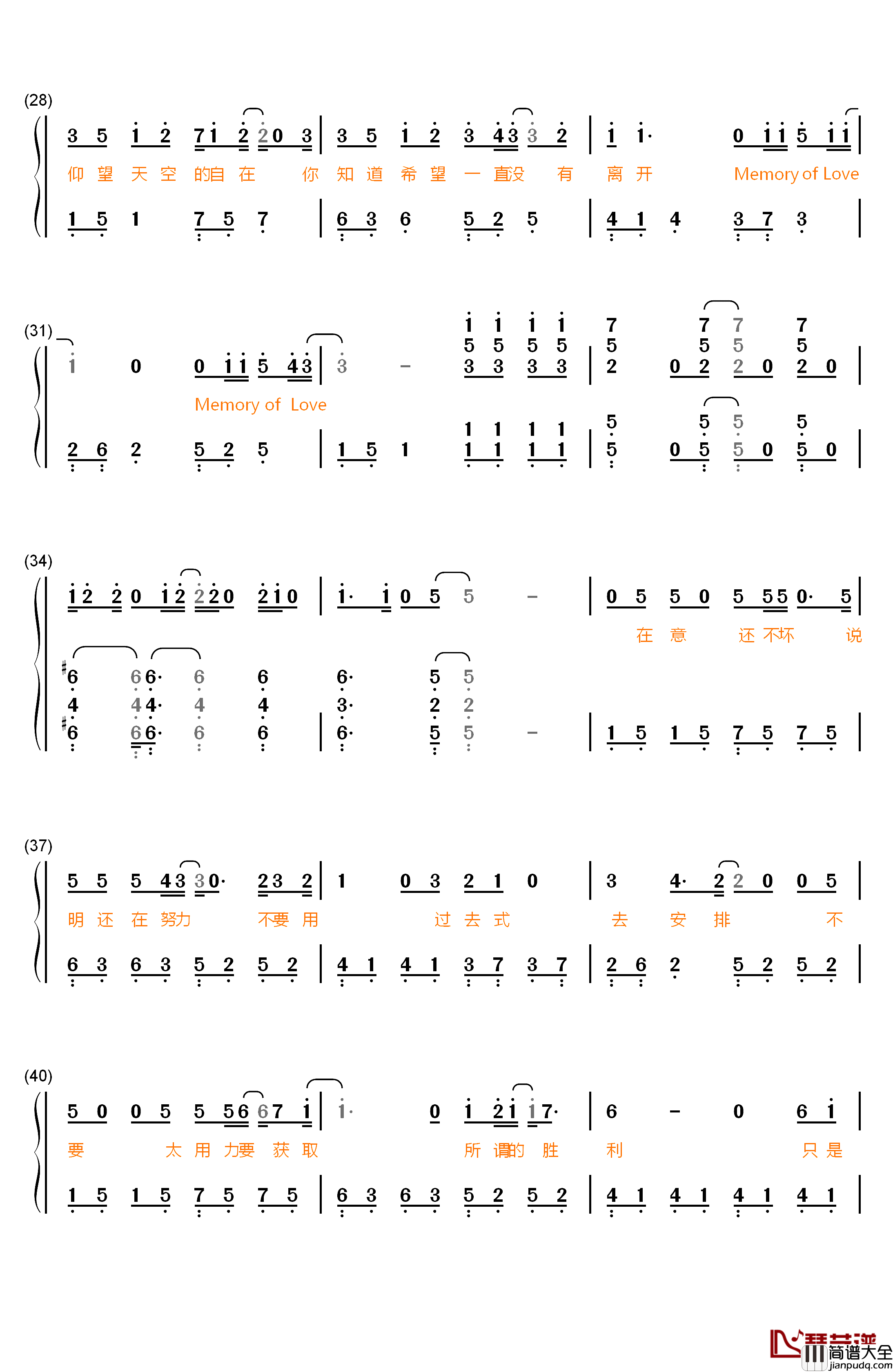 铁拳钢琴简谱_数字双手_筷子兄弟