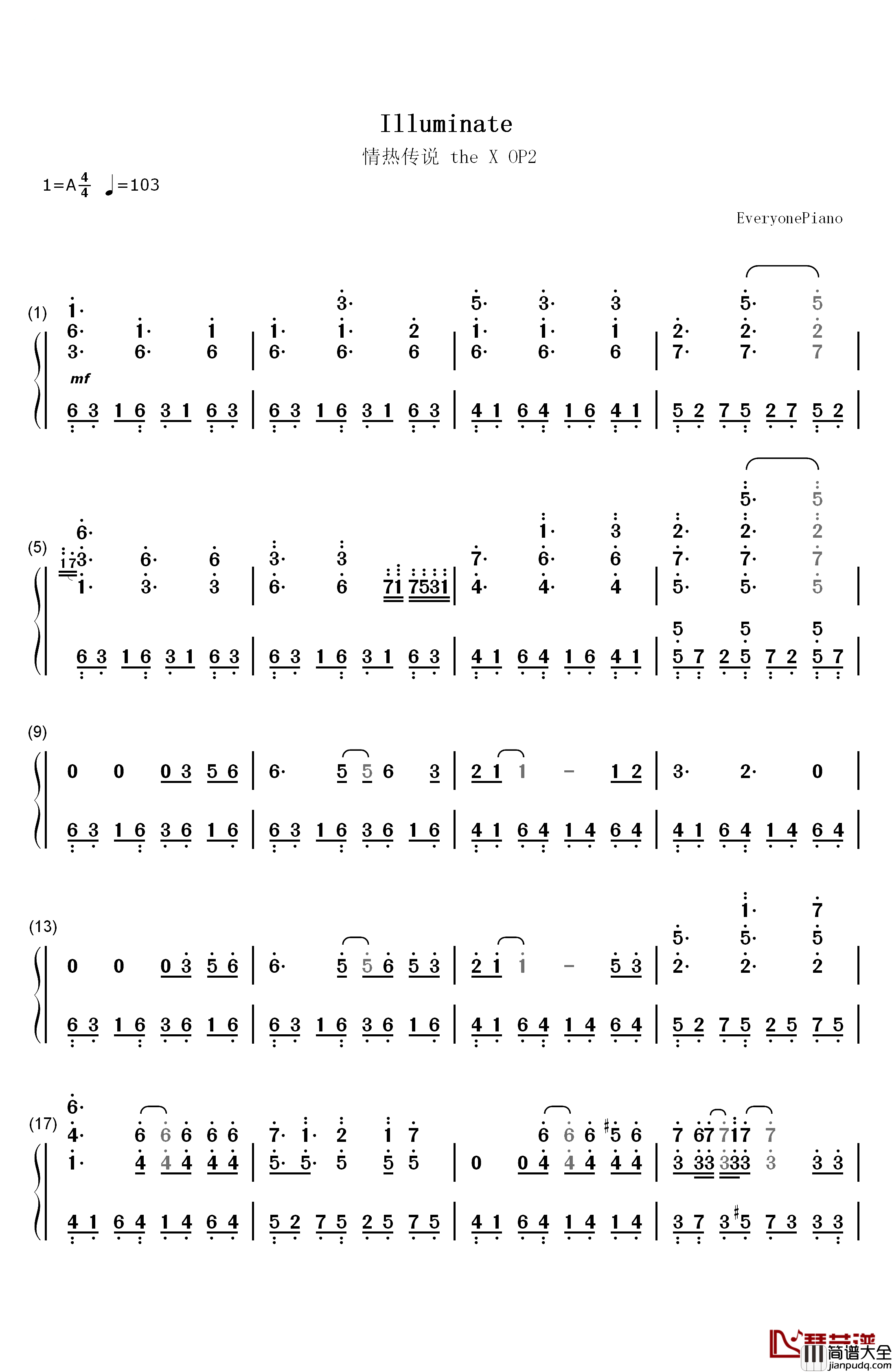 Illuminate钢琴简谱_数字双手_Minami