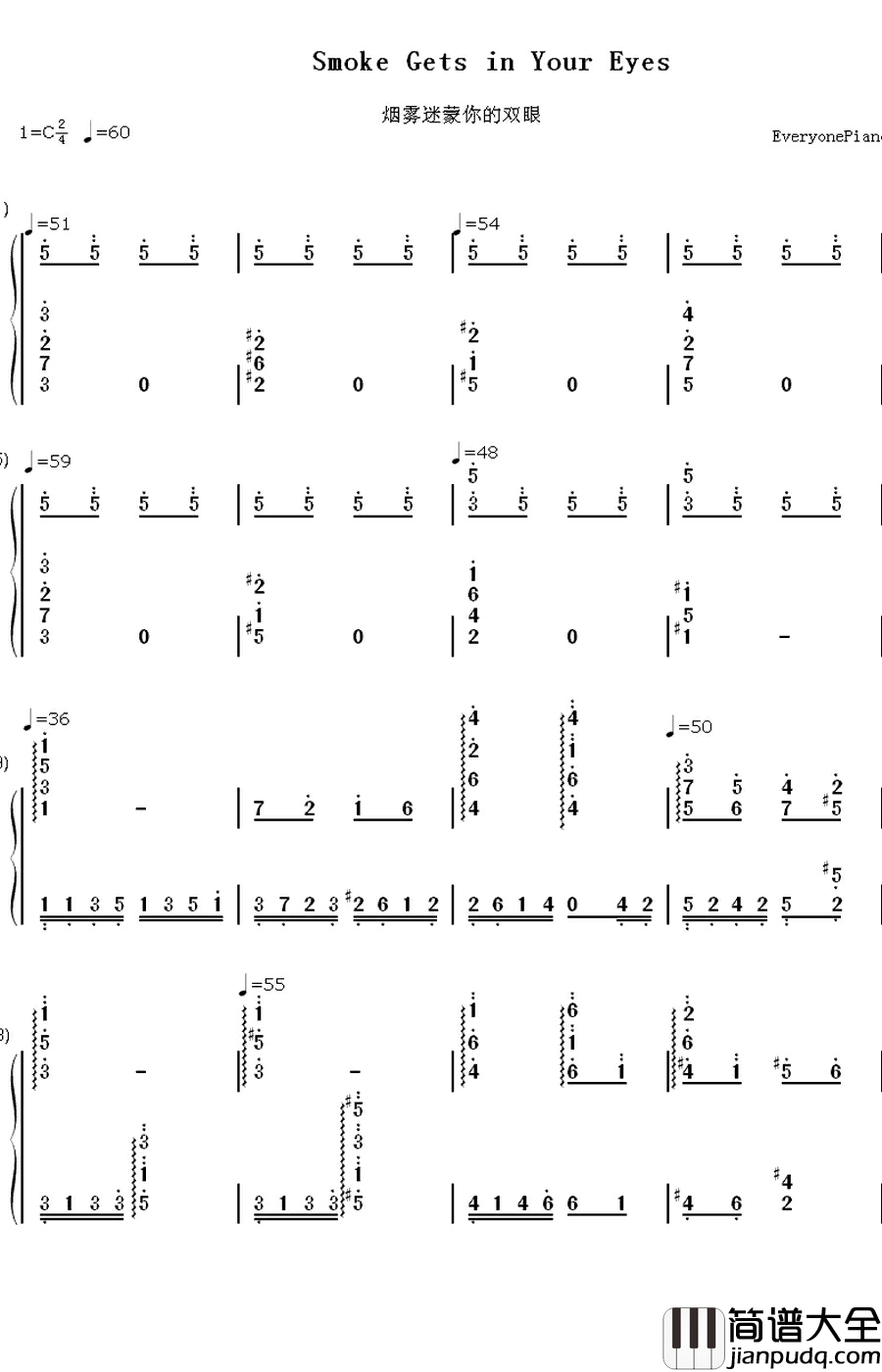 Smoke_Gets_in_Your_Eyes钢琴简谱_数字双手_Jerome_Kern