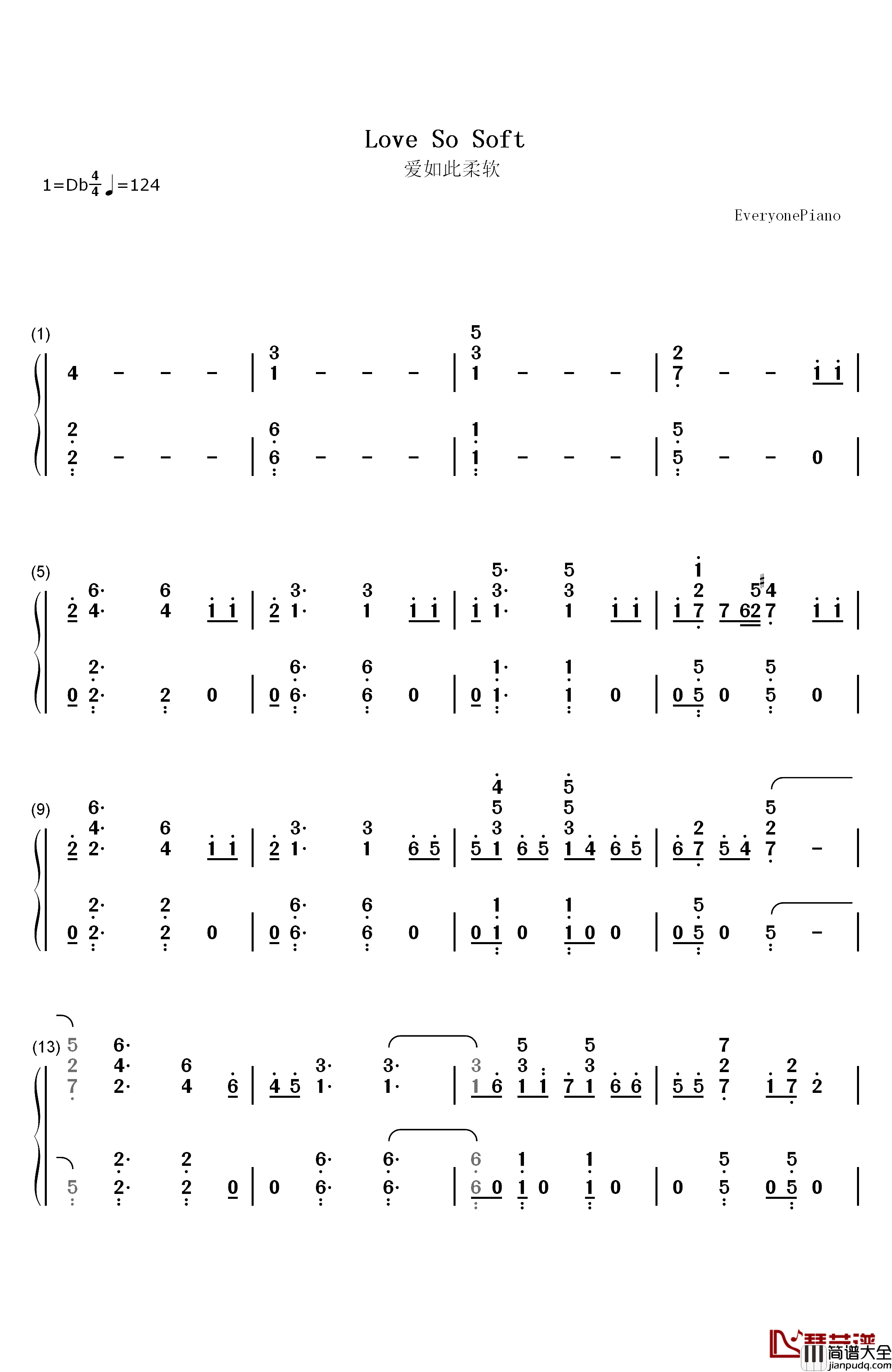 Love_So_Soft钢琴简谱_数字双手_Kelly_Clarkson