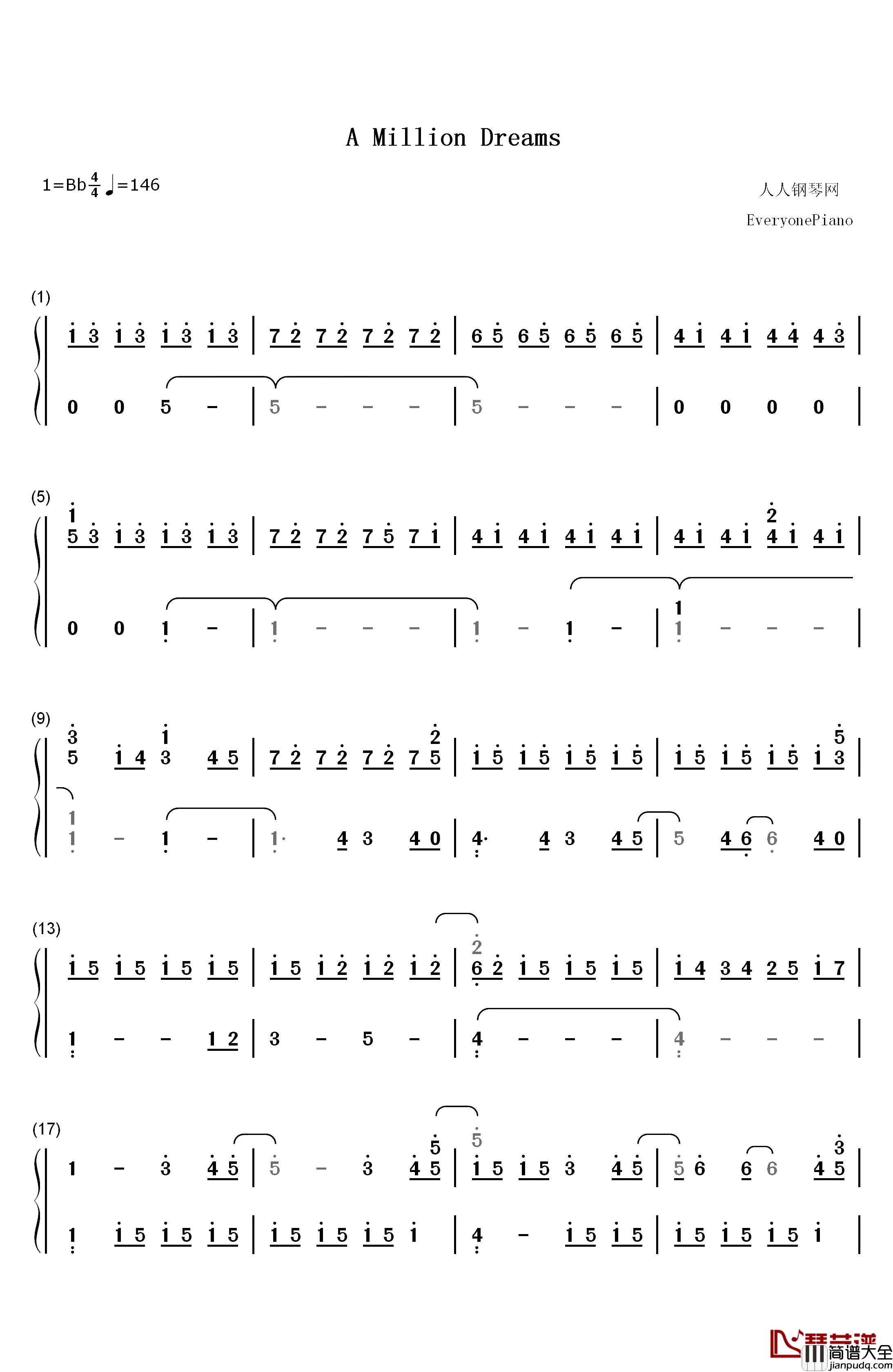 A_Million_Dreams钢琴简谱_数字双手_Pasek_and_Paul