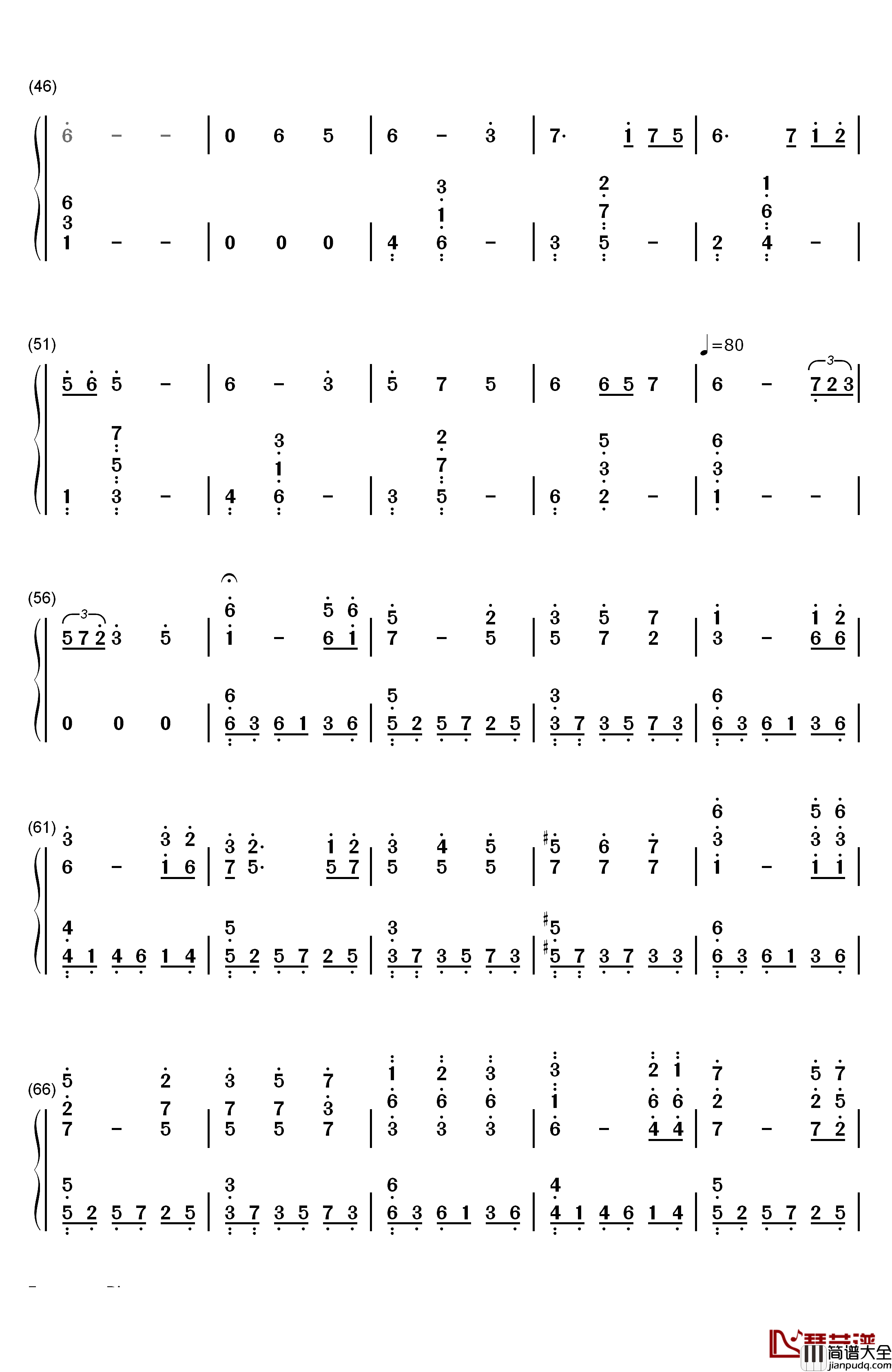 记忆钢琴简谱_数字双手_缘之空