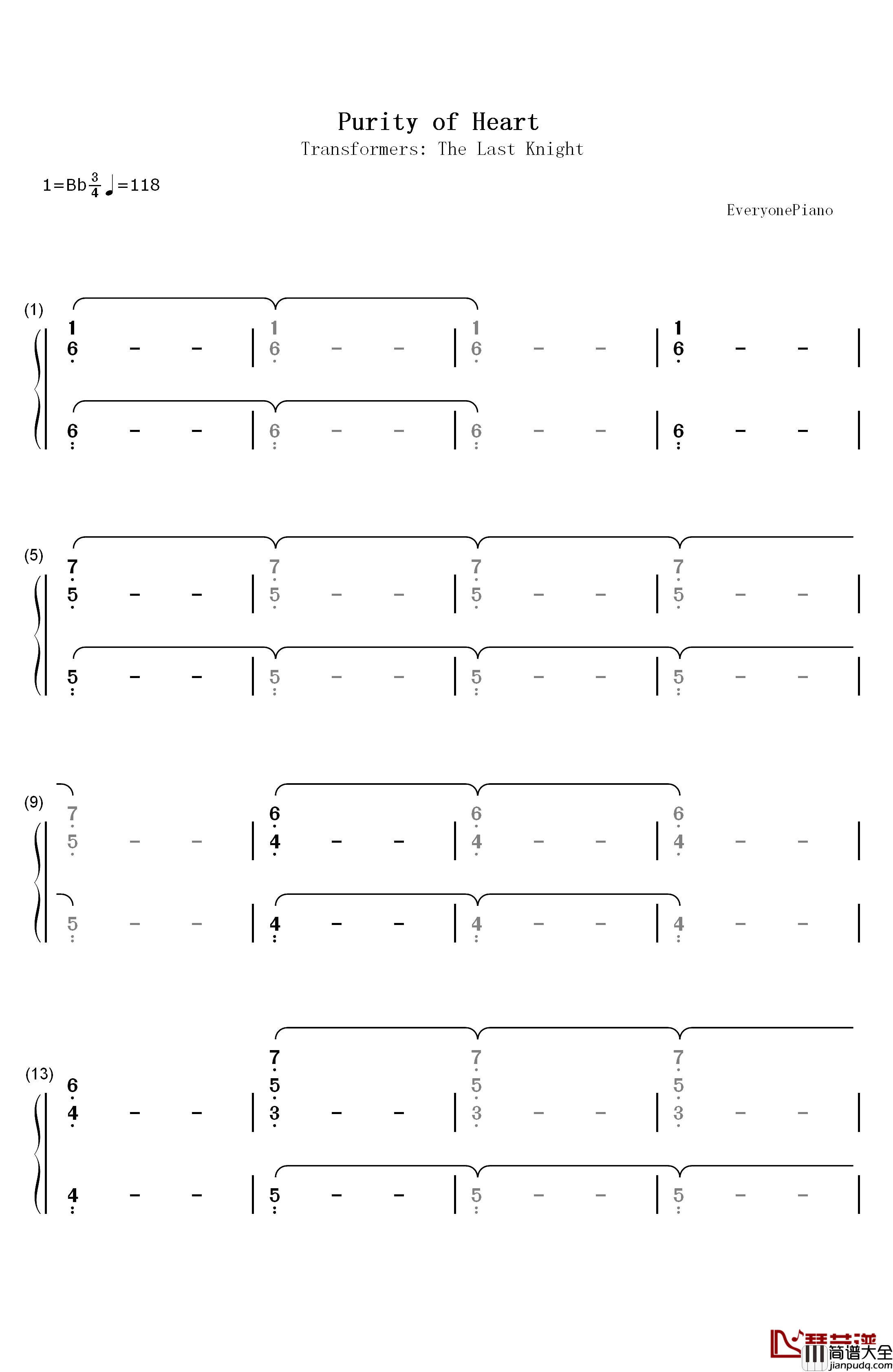 Purity_of_Heart钢琴简谱_数字双手_Steve_Jablonsky