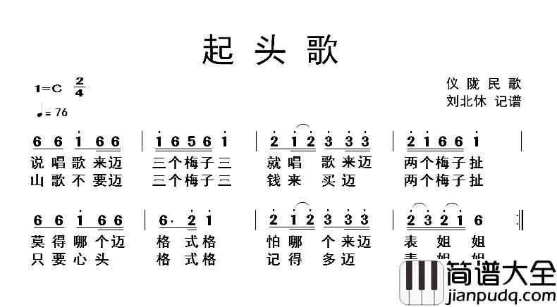 起头歌简谱_仪陇民歌词/仪陇民歌曲