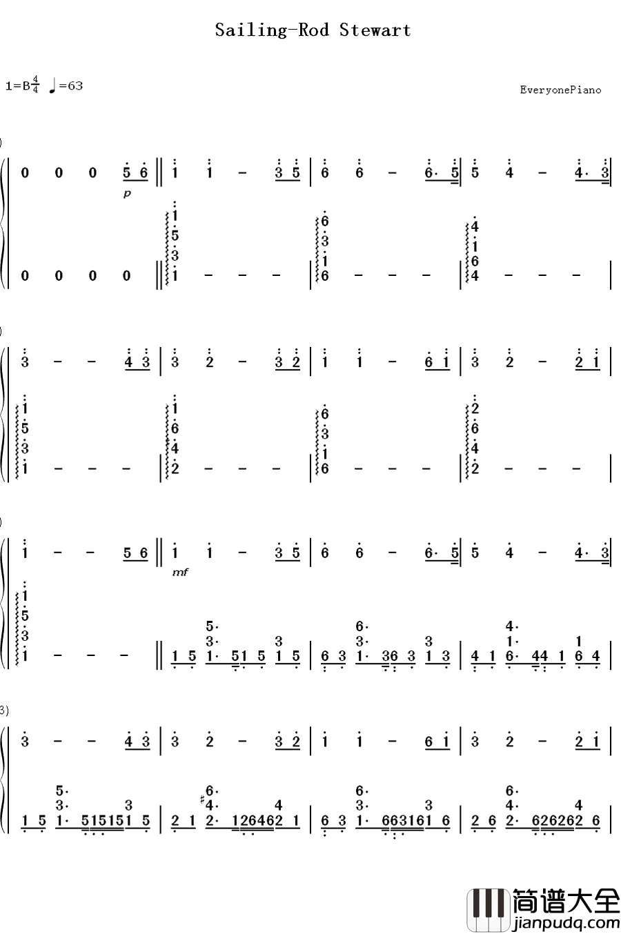 Sailing钢琴简谱_数字双手_Rod_Stewart