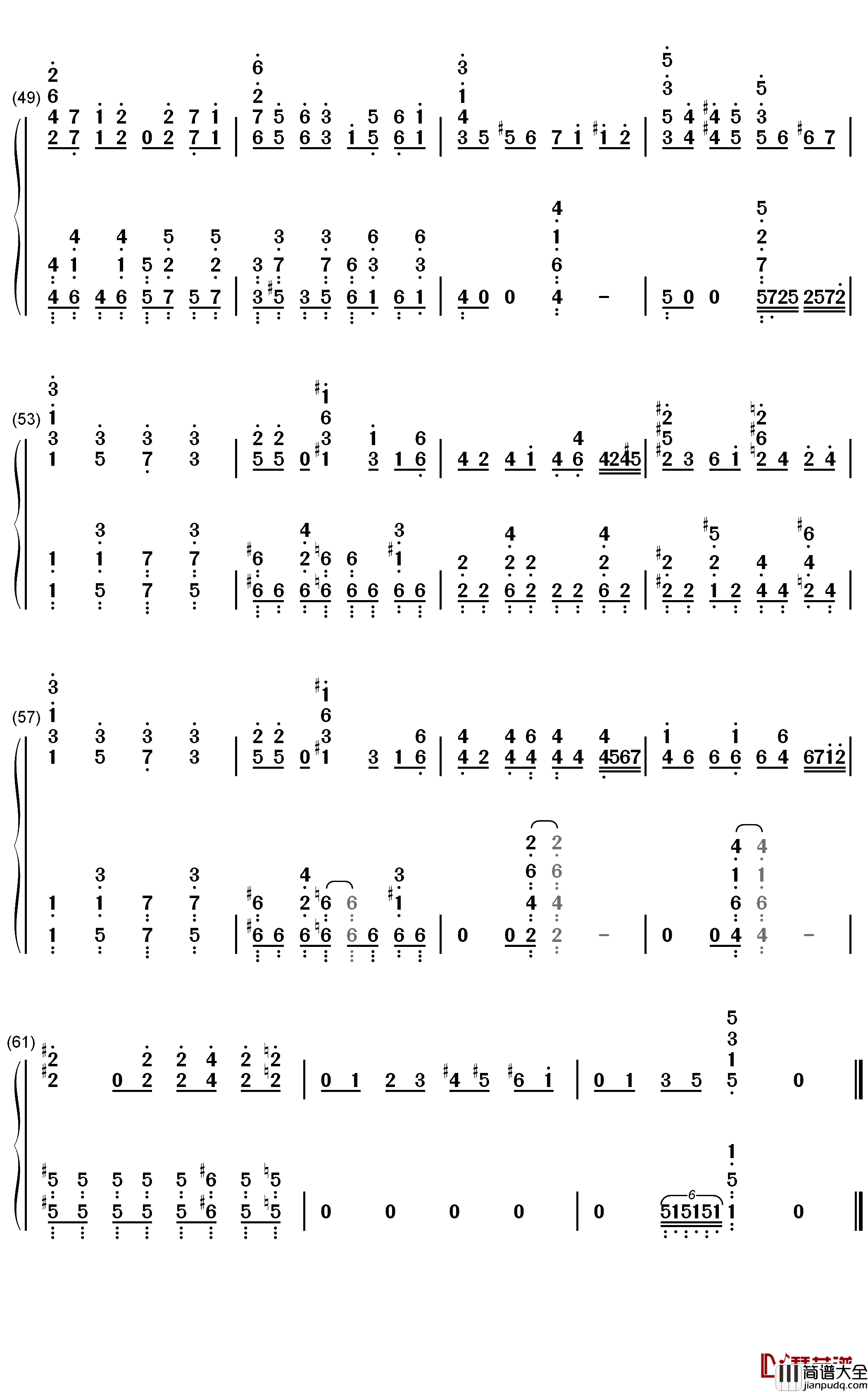 ファールプレーにくらり钢琴简谱_数字双手_分岛花音