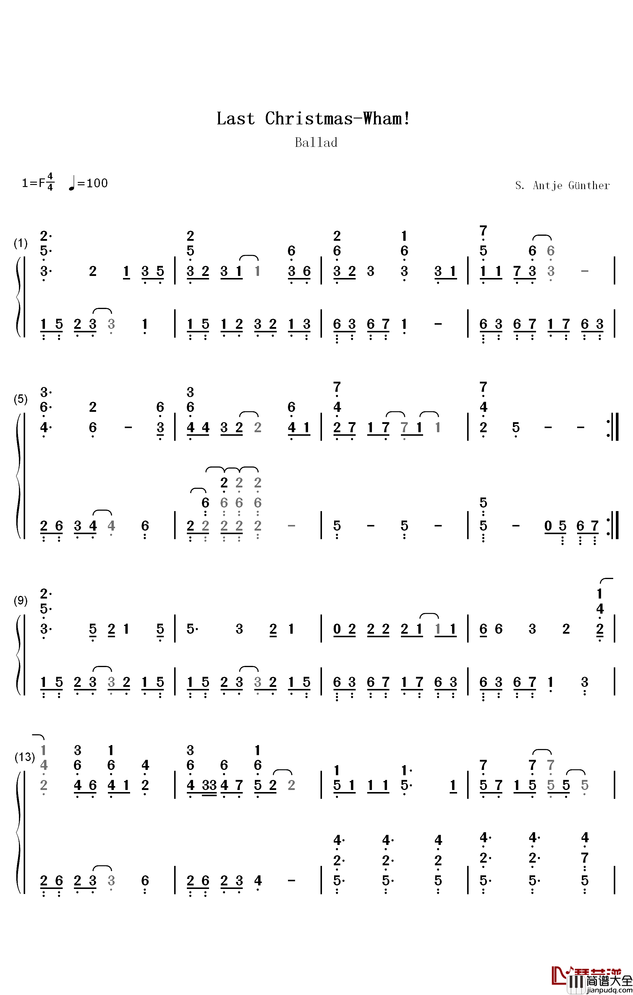 Last_Christmas钢琴简谱_数字双手_Wham!