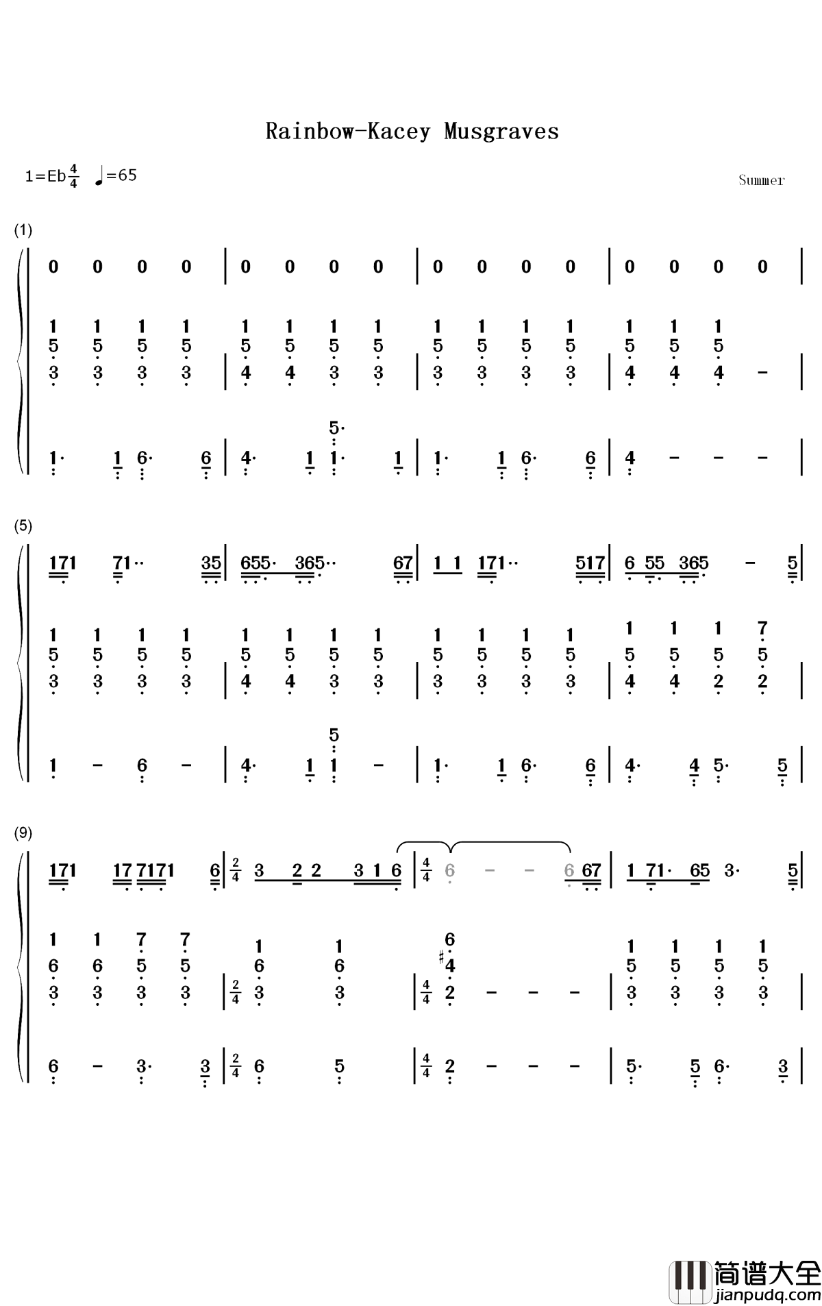 Rainbow钢琴简谱_数字双手_Kacey_Musgraves