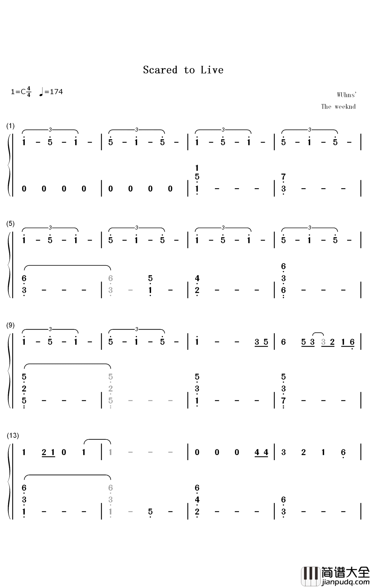 Scared_to_Live钢琴简谱_数字双手_The_Weeknd