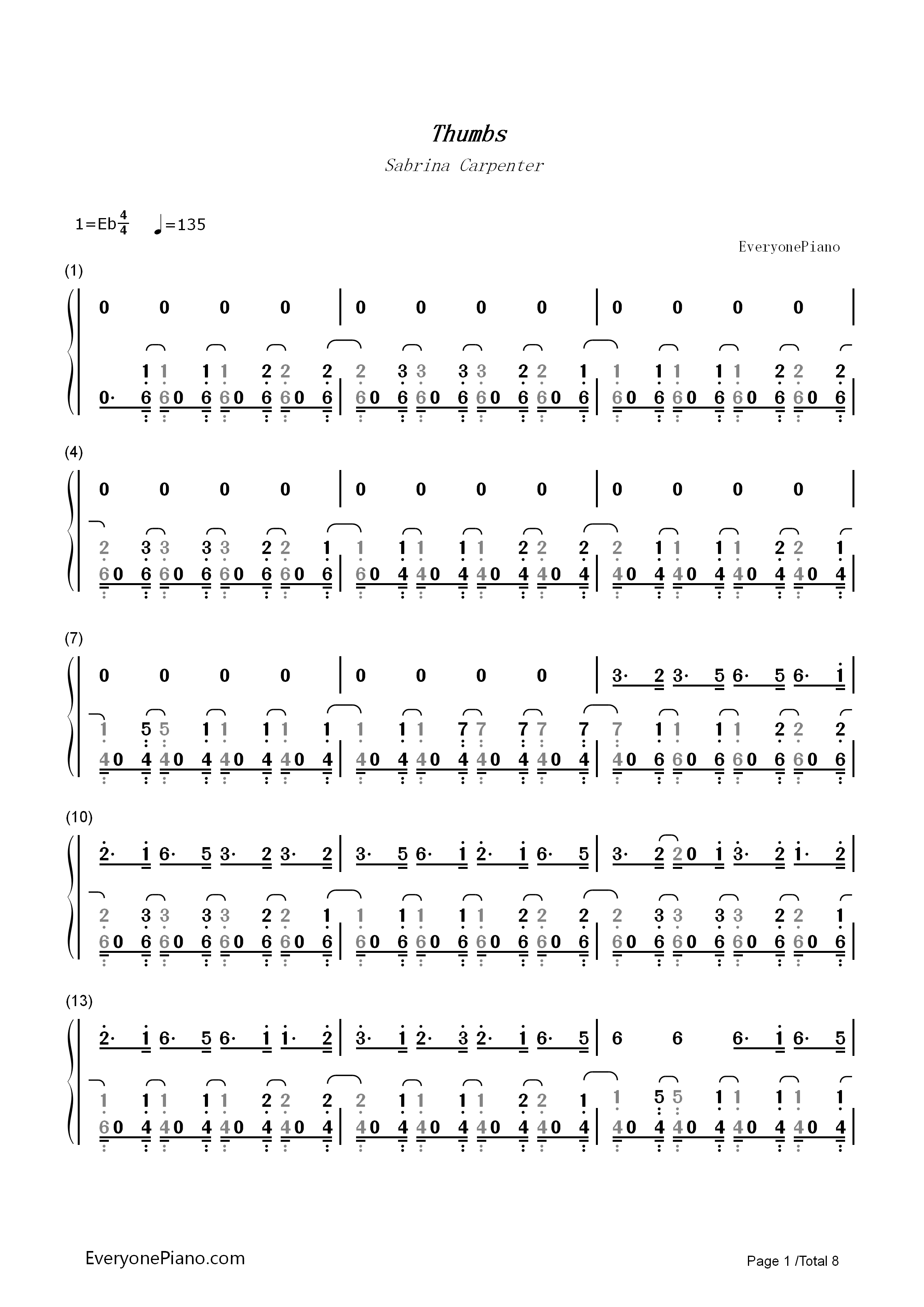 Thumbs钢琴简谱_Sabrina_Carpenter演唱