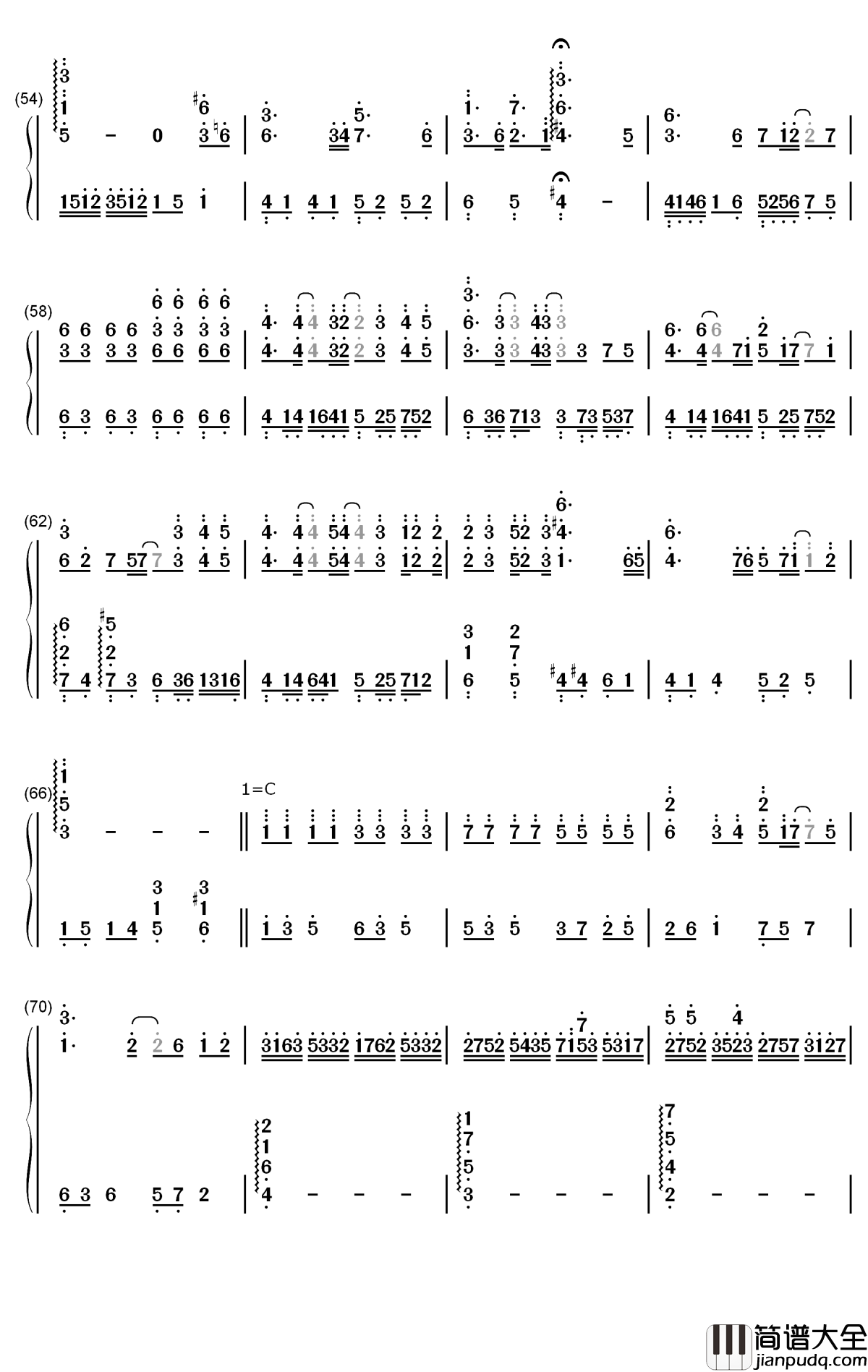 没有头绪钢琴简谱_数字双手_初学者