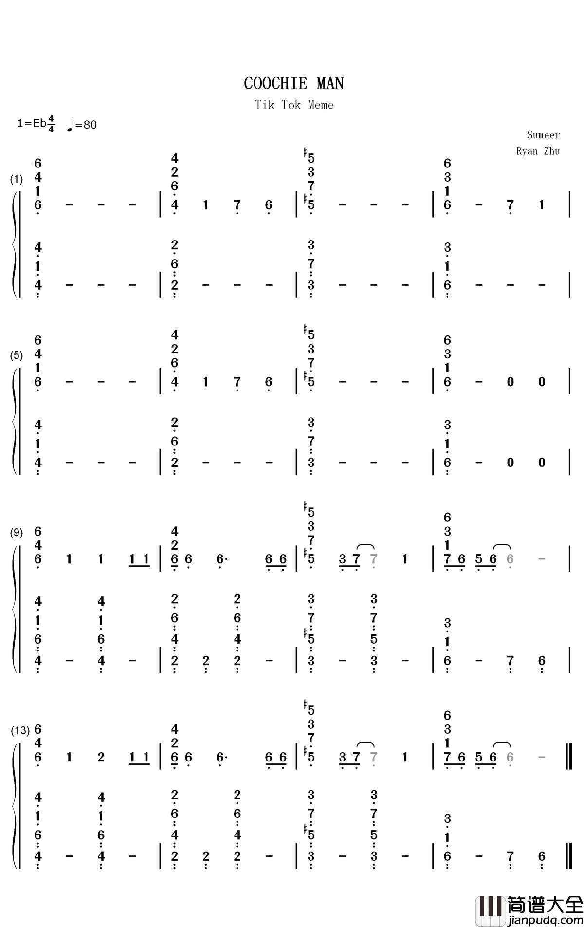 COOCHIE_MAN钢琴简谱_数字双手_Coolio
