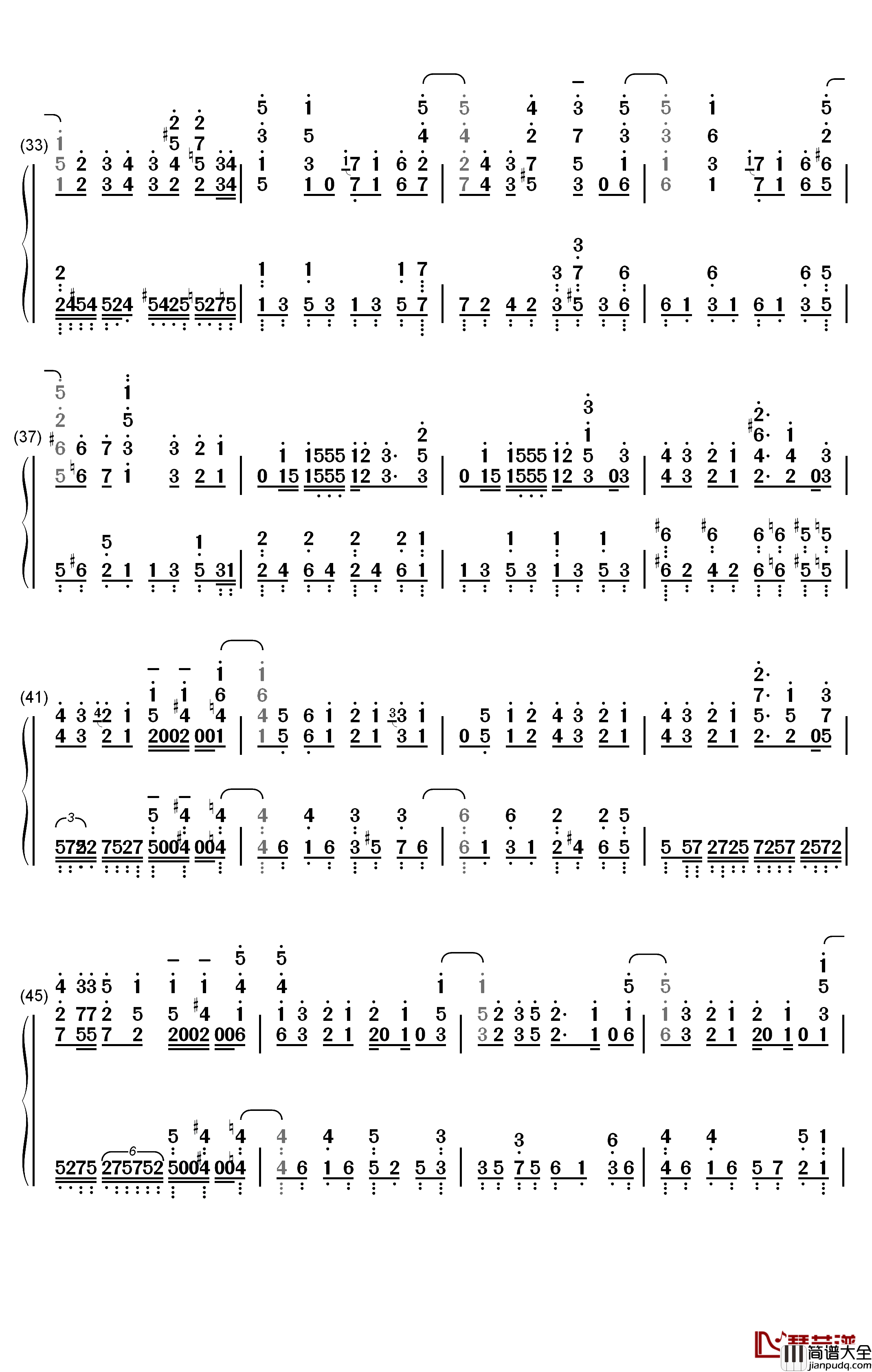 パパパ钢琴简谱_数字双手_齐藤朱夏