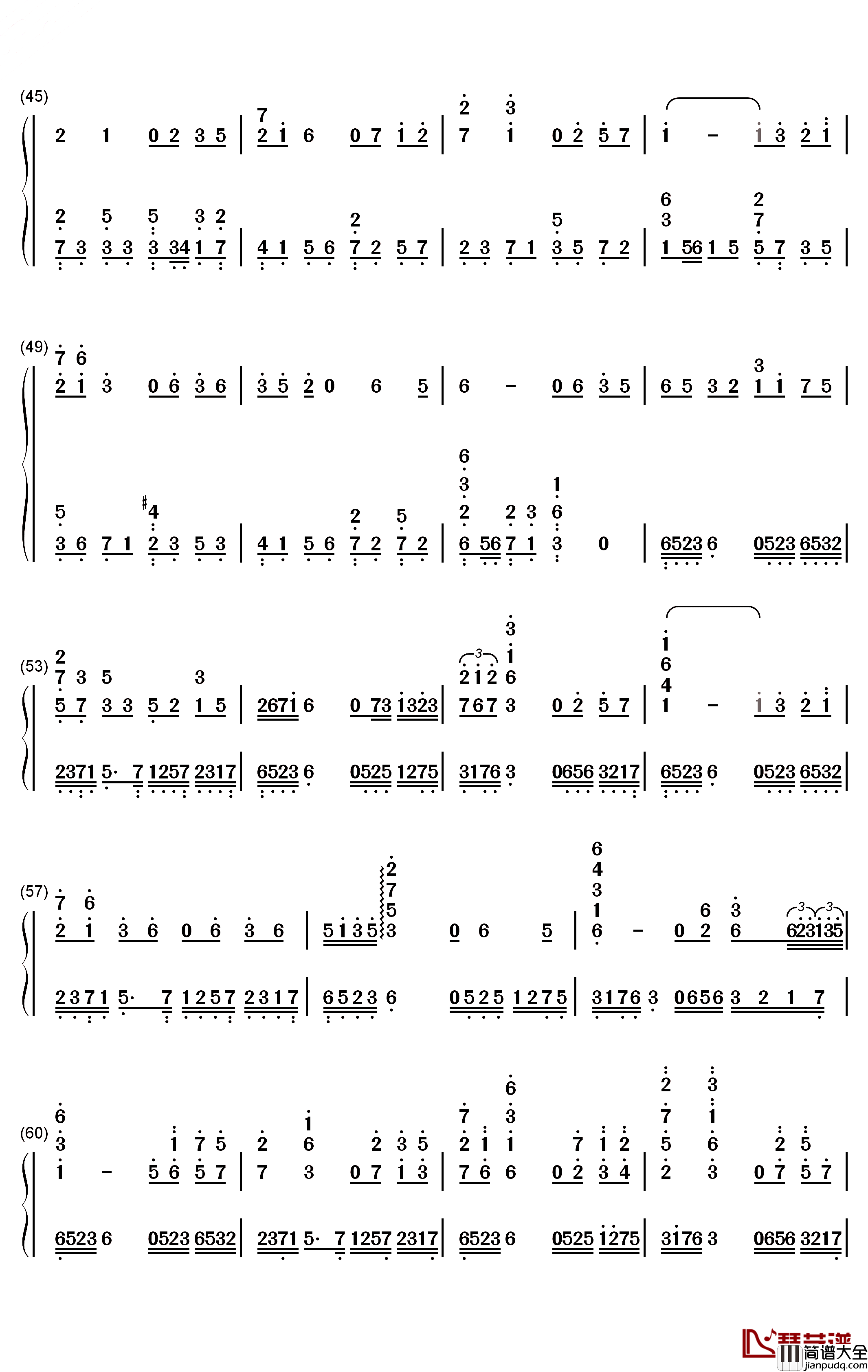 散花钢琴简谱_数字双手_水月陵