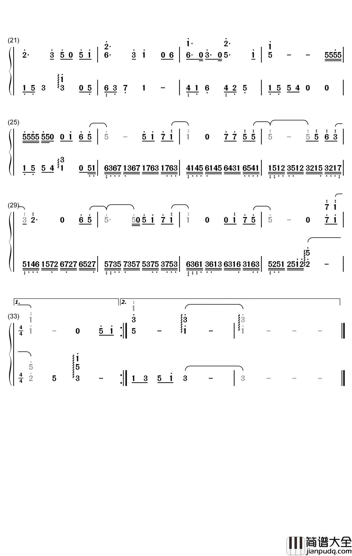 朝汐钢琴简谱_数字双手_洛天依