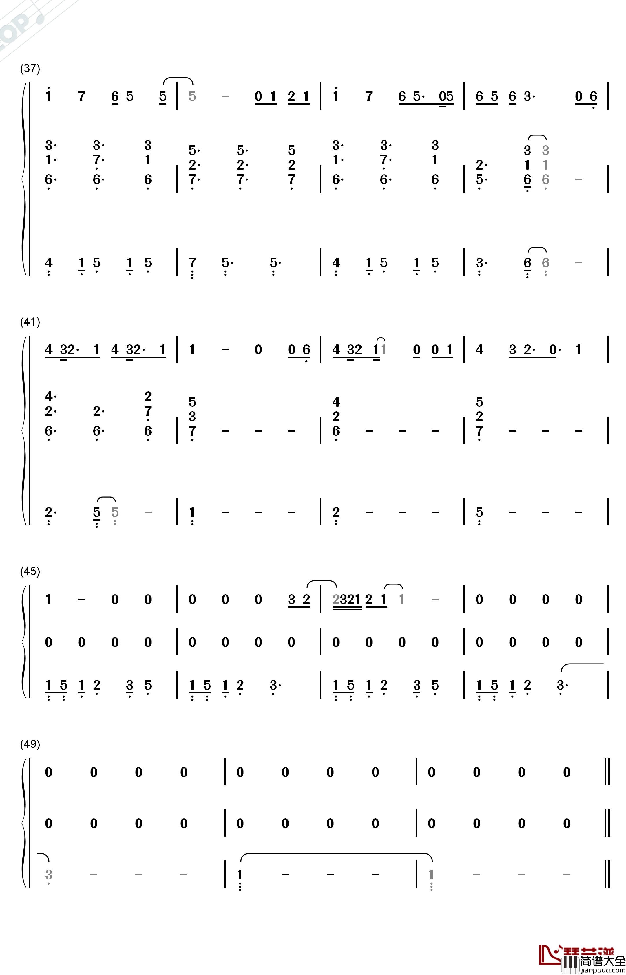 18钢琴简谱_数字双手_邓紫棋