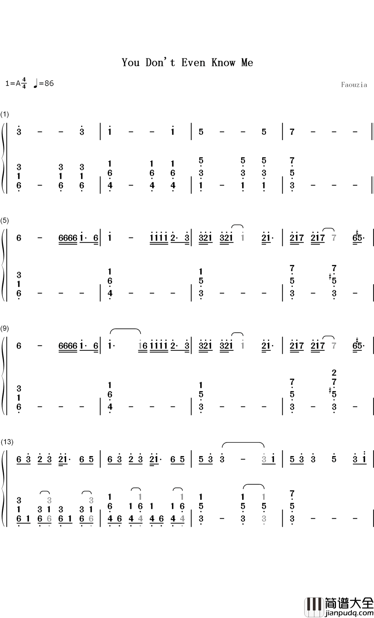You_Dont_Even_Know_Me钢琴简谱_数字双手_Faouzia