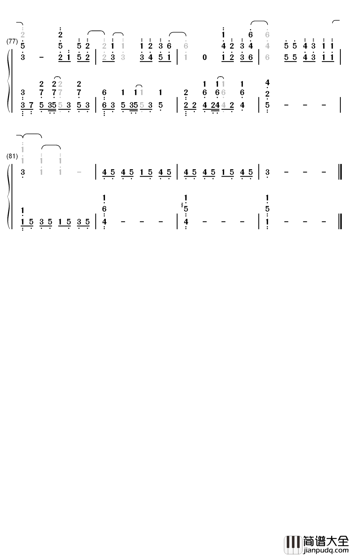 爱情废柴钢琴简谱_数字双手_周杰伦