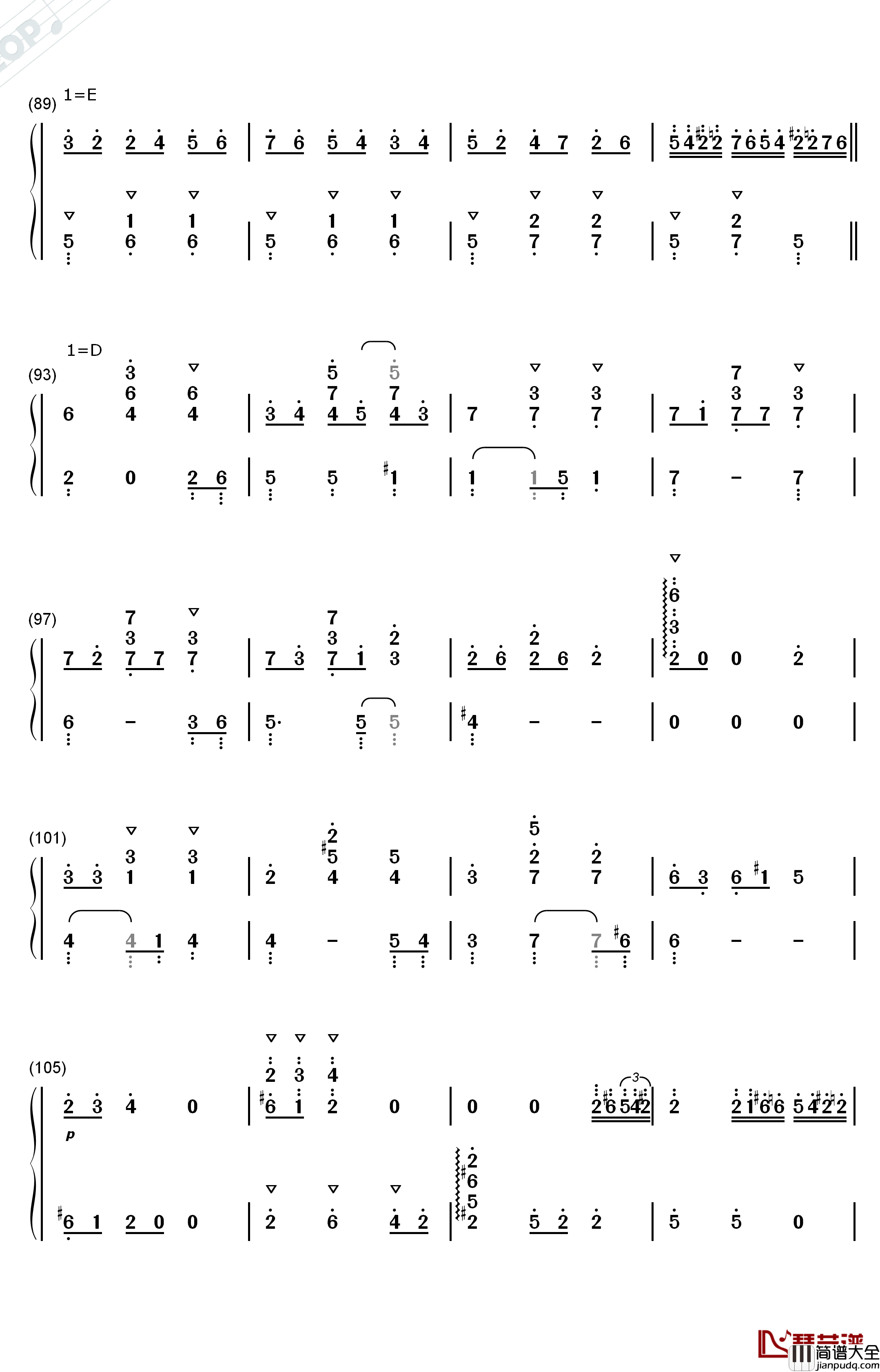 空と風と恋のワルツ钢琴简谱_数字双手_津田美波