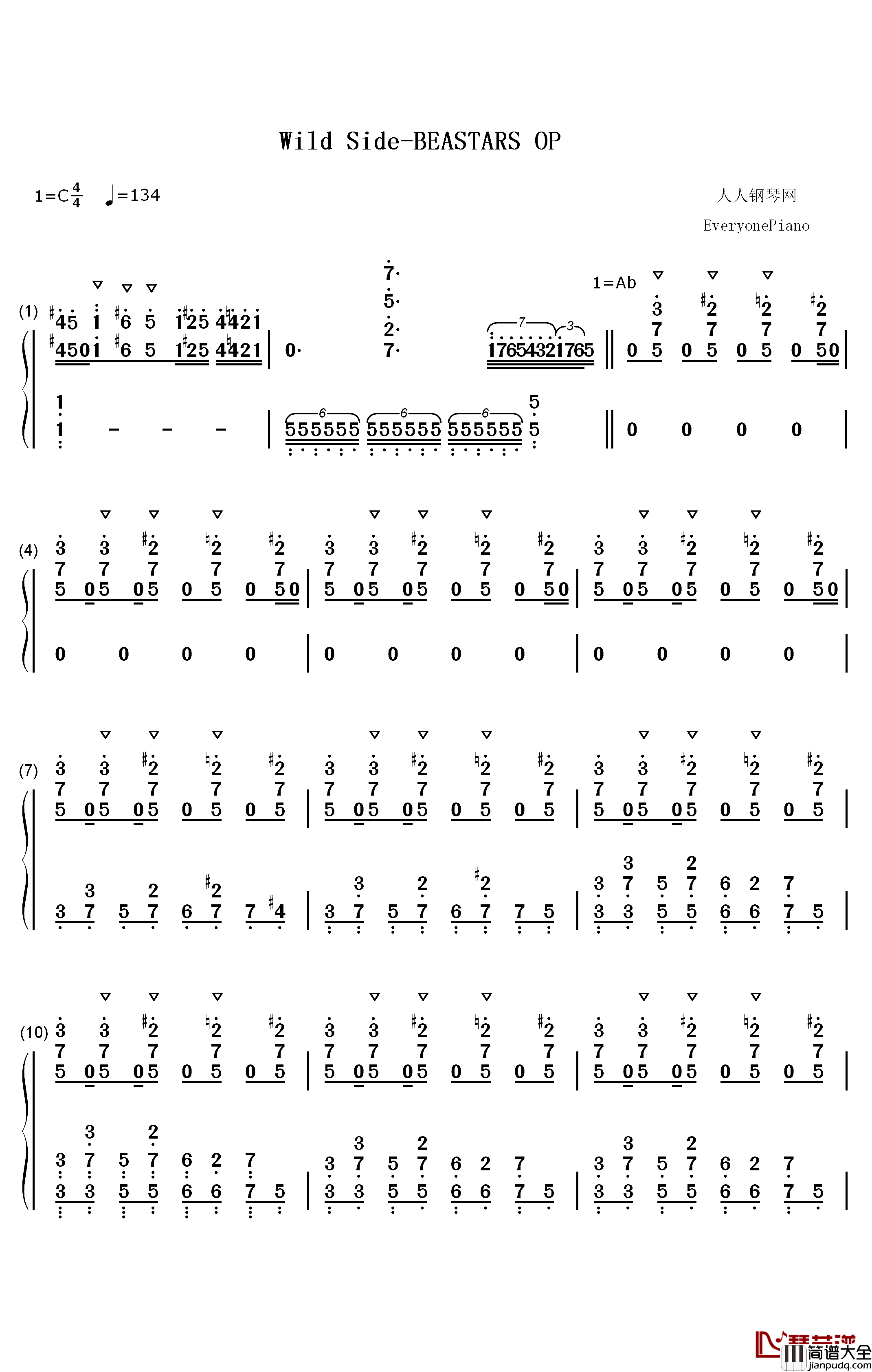 Wild_Side钢琴简谱_数字双手_ALI