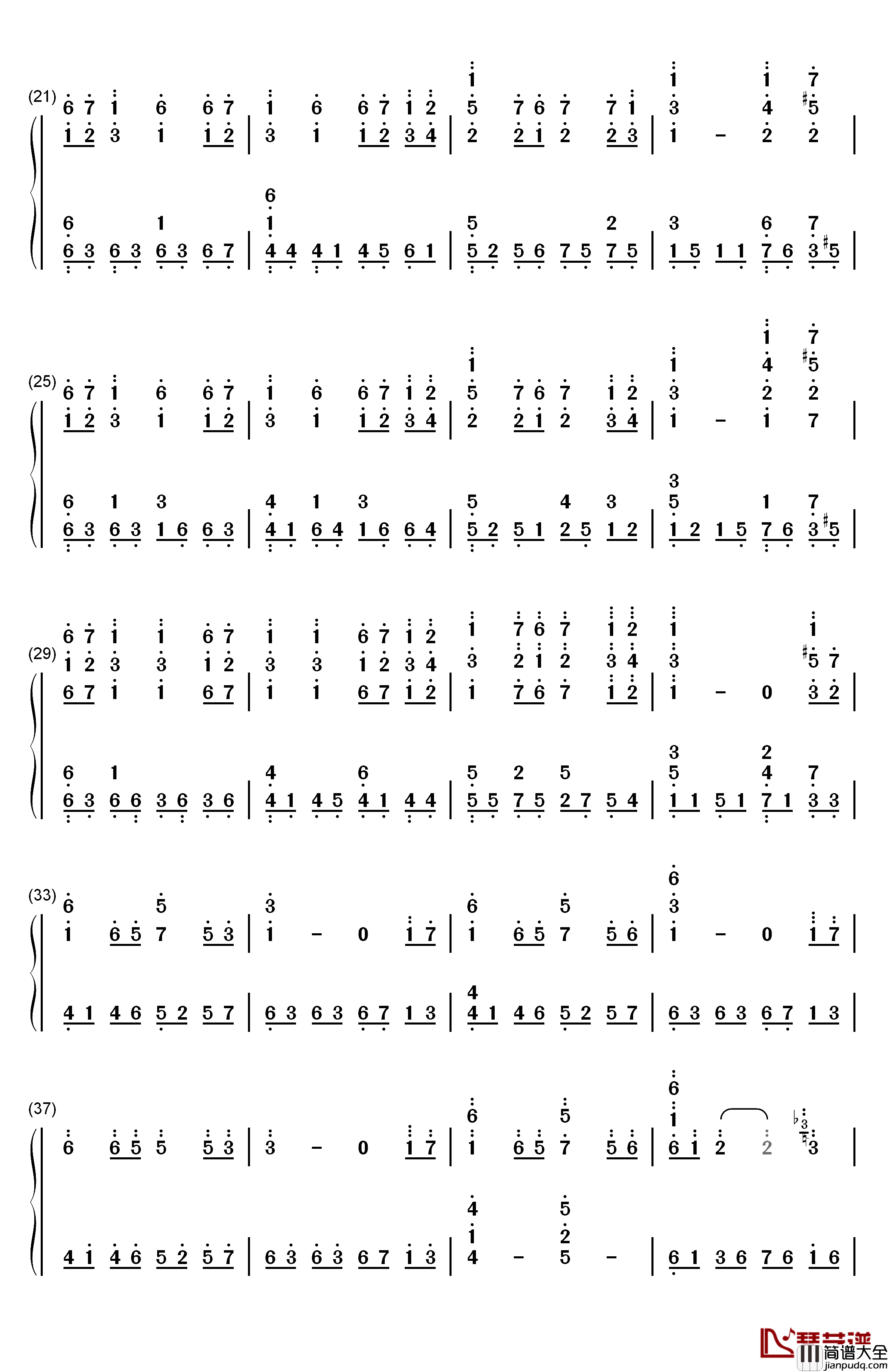 雲雀钢琴简谱_数字双手_ASCA