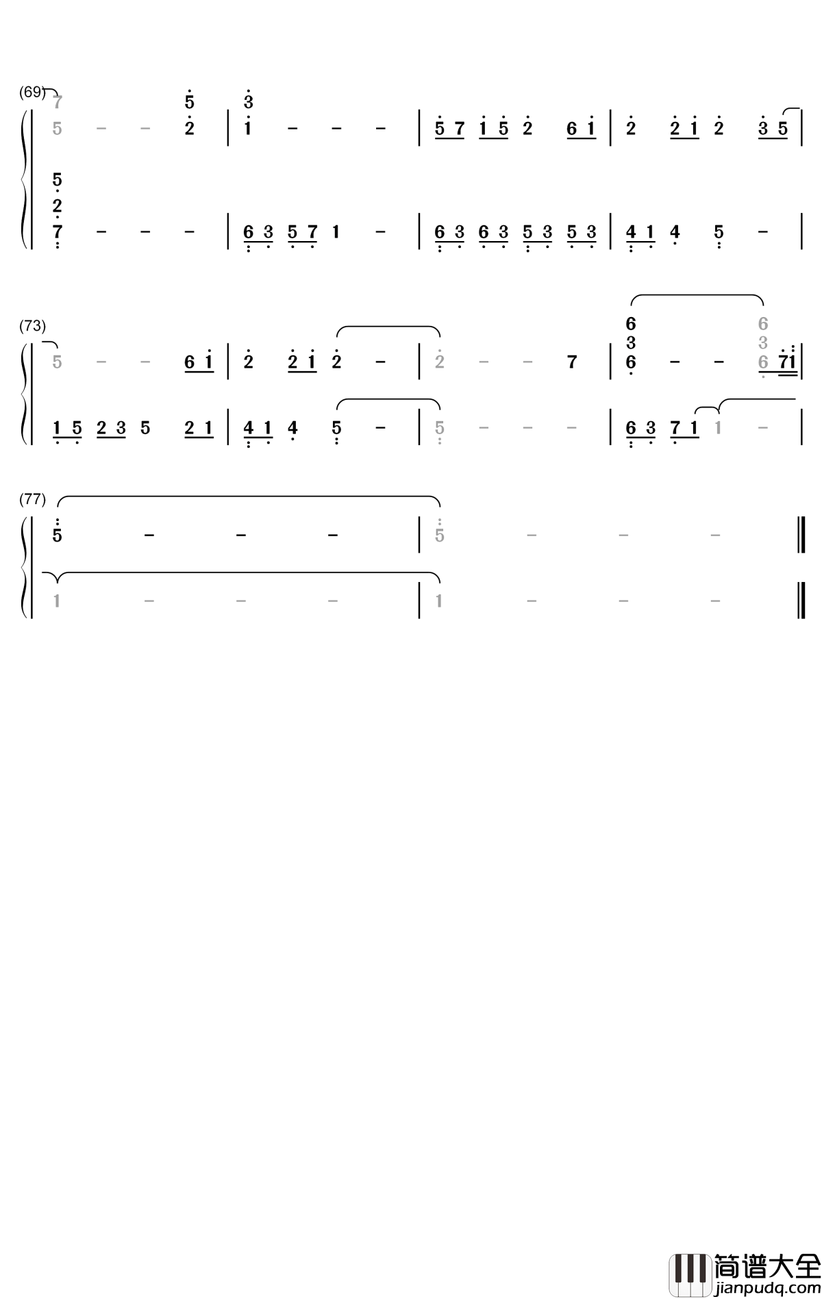 栖枝钢琴简谱_数字双手_双笙