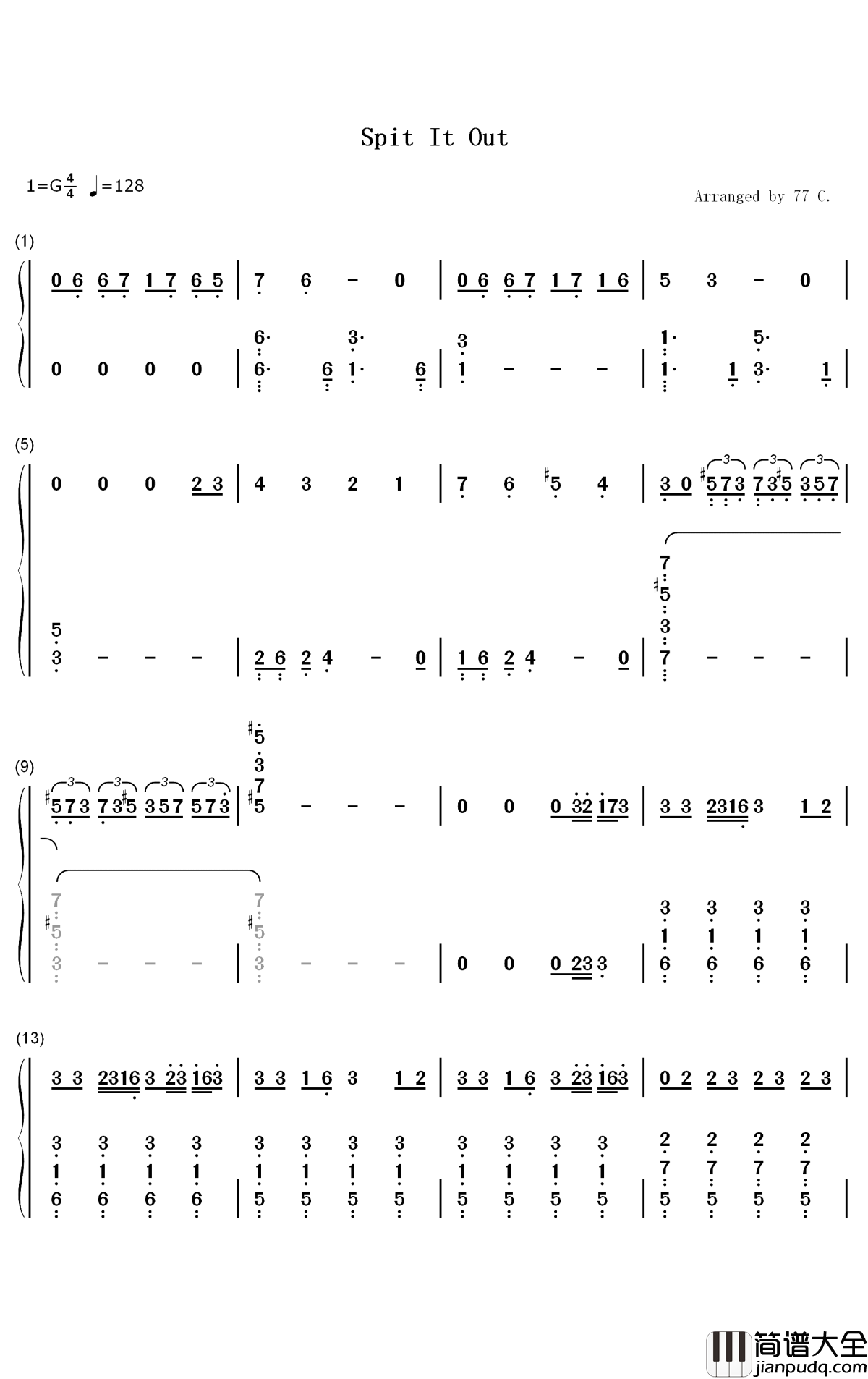 Spit_It_Out钢琴简谱_数字双手_颂乐_Solar