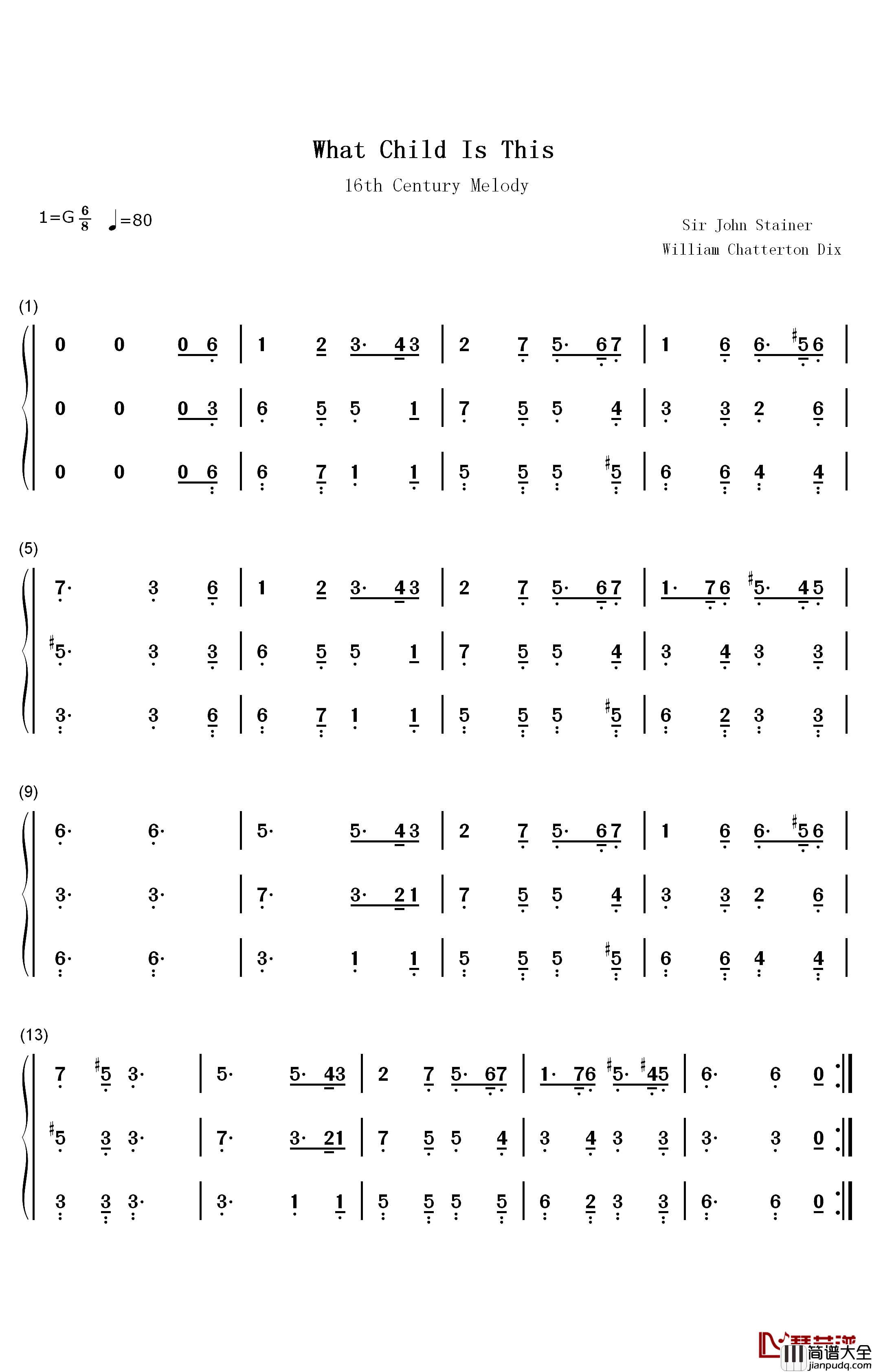 What_Child_Is_This钢琴简谱_数字双手_William_Chatterton_Dix