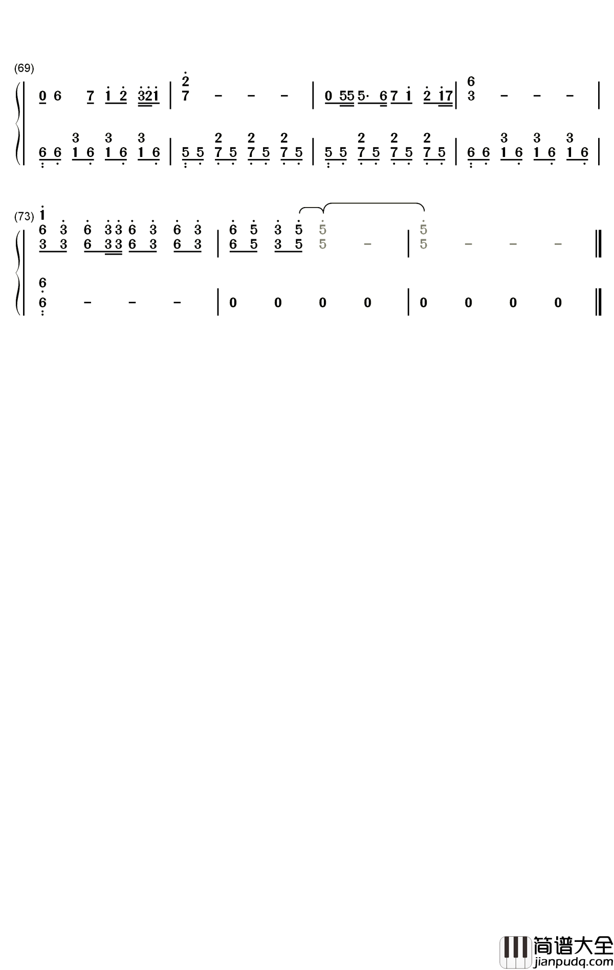 画钢琴简谱_数字双手_赵雷