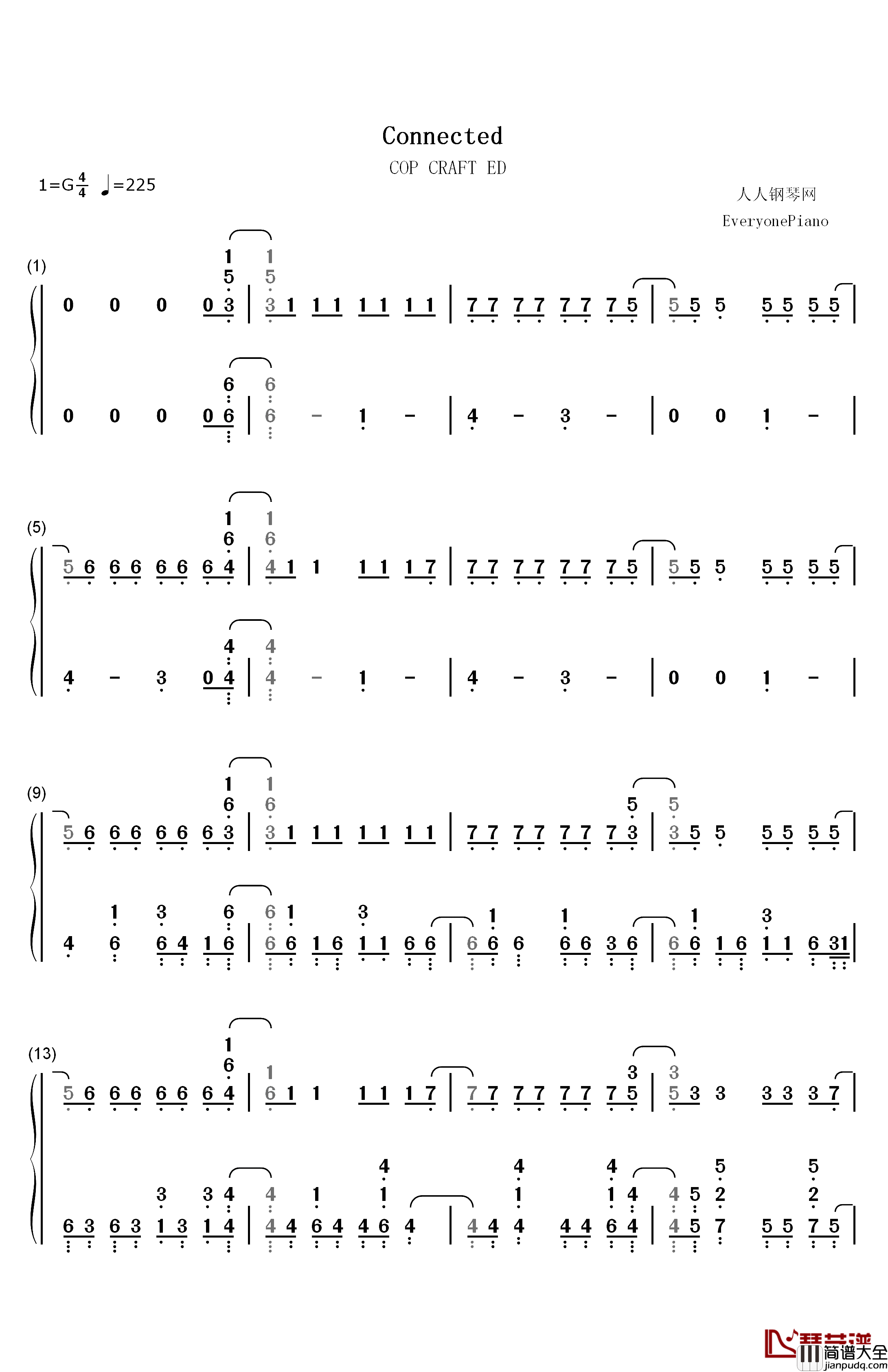 Connected钢琴简谱_数字双手_吉冈茉祐