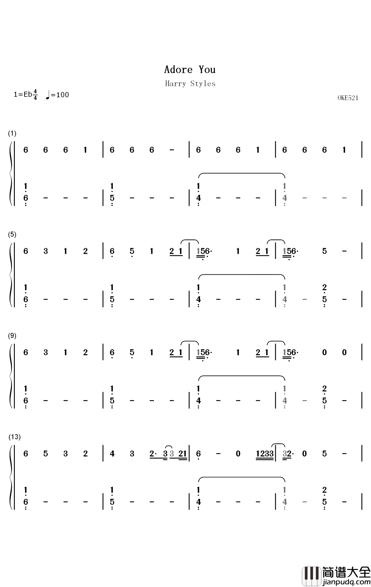 Adore_You钢琴简谱_数字双手_Harry_Styles