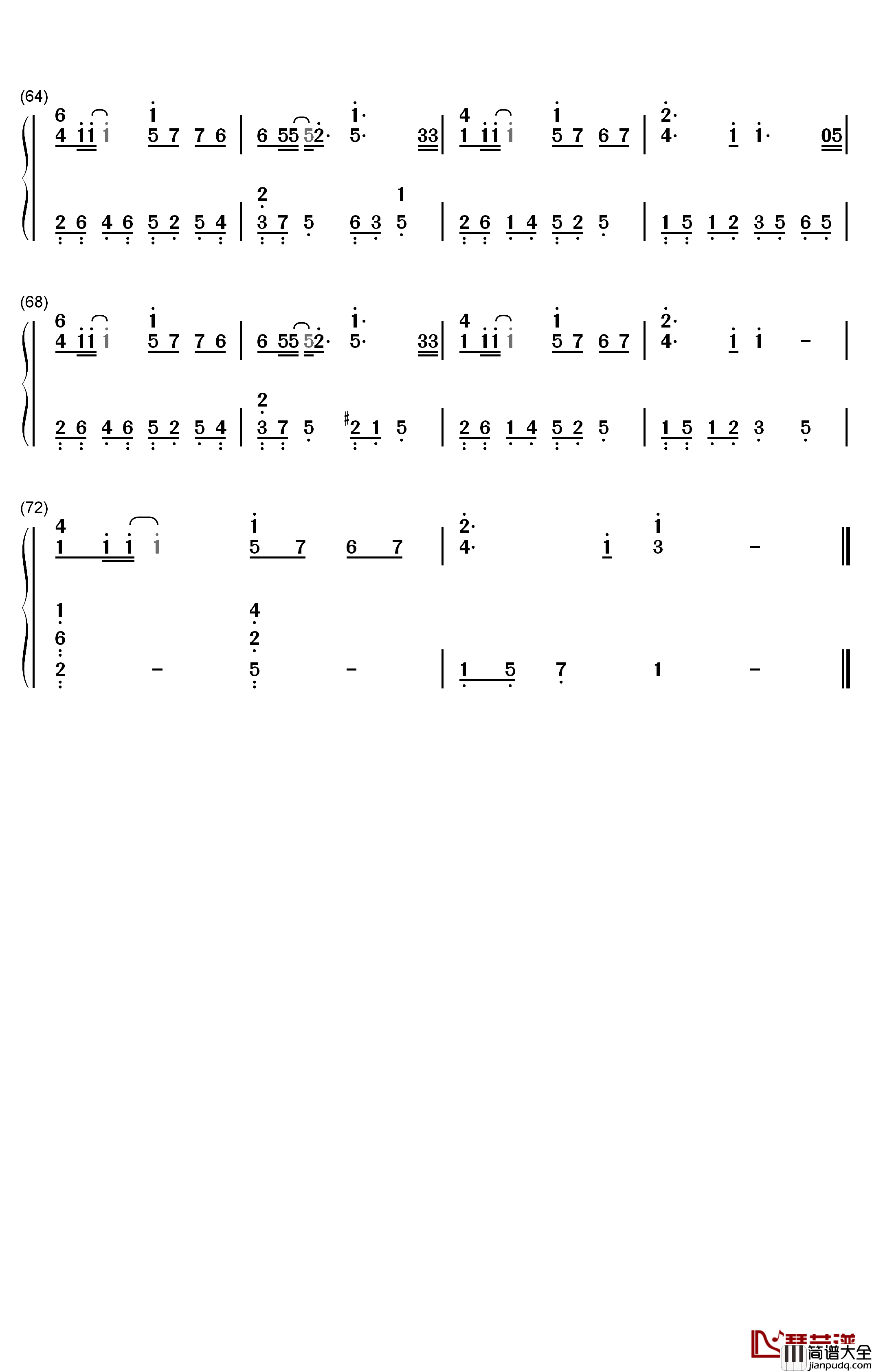 华生钢琴简谱_数字双手_陈绮贞