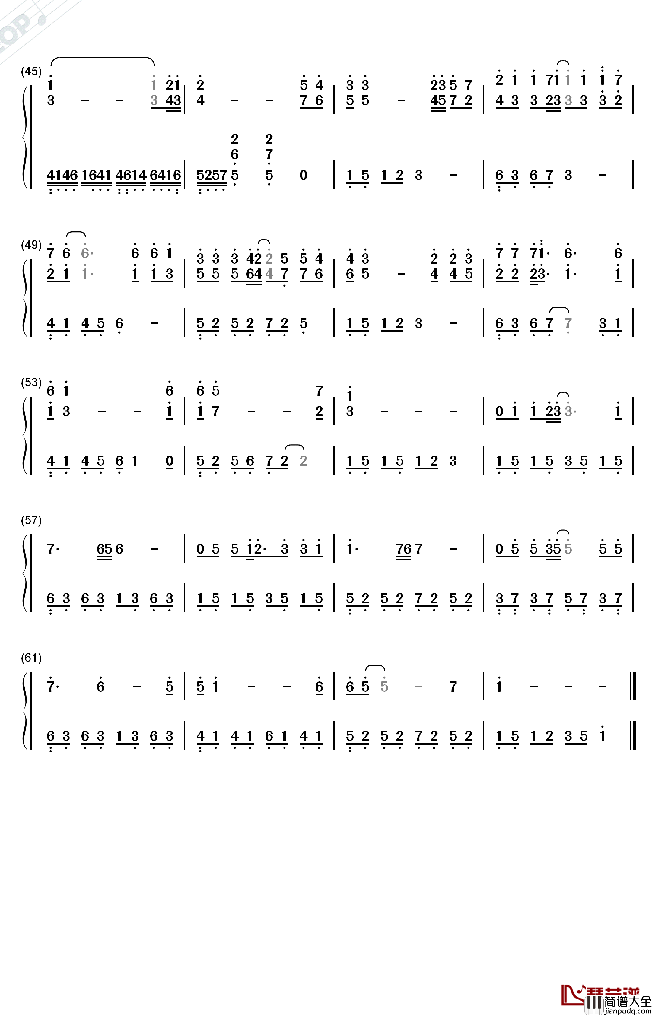 玻璃之情钢琴简谱_数字双手_张国荣