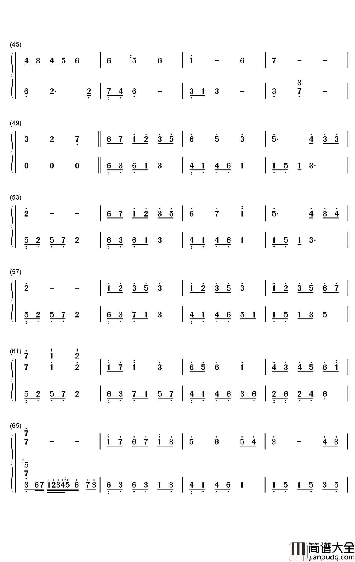 终于钢琴简谱_数字双手_双笙