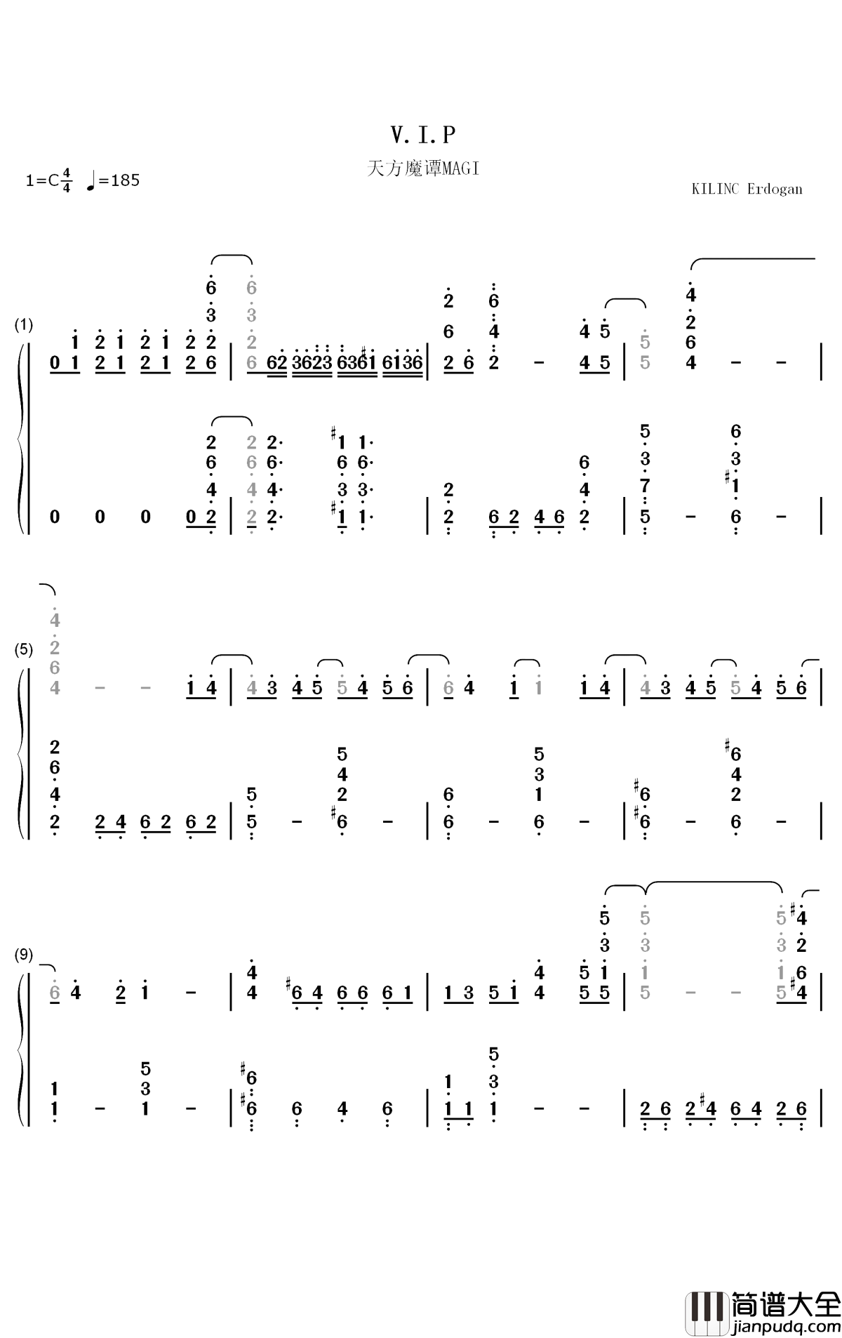 V.I.P钢琴简谱_数字双手_SID