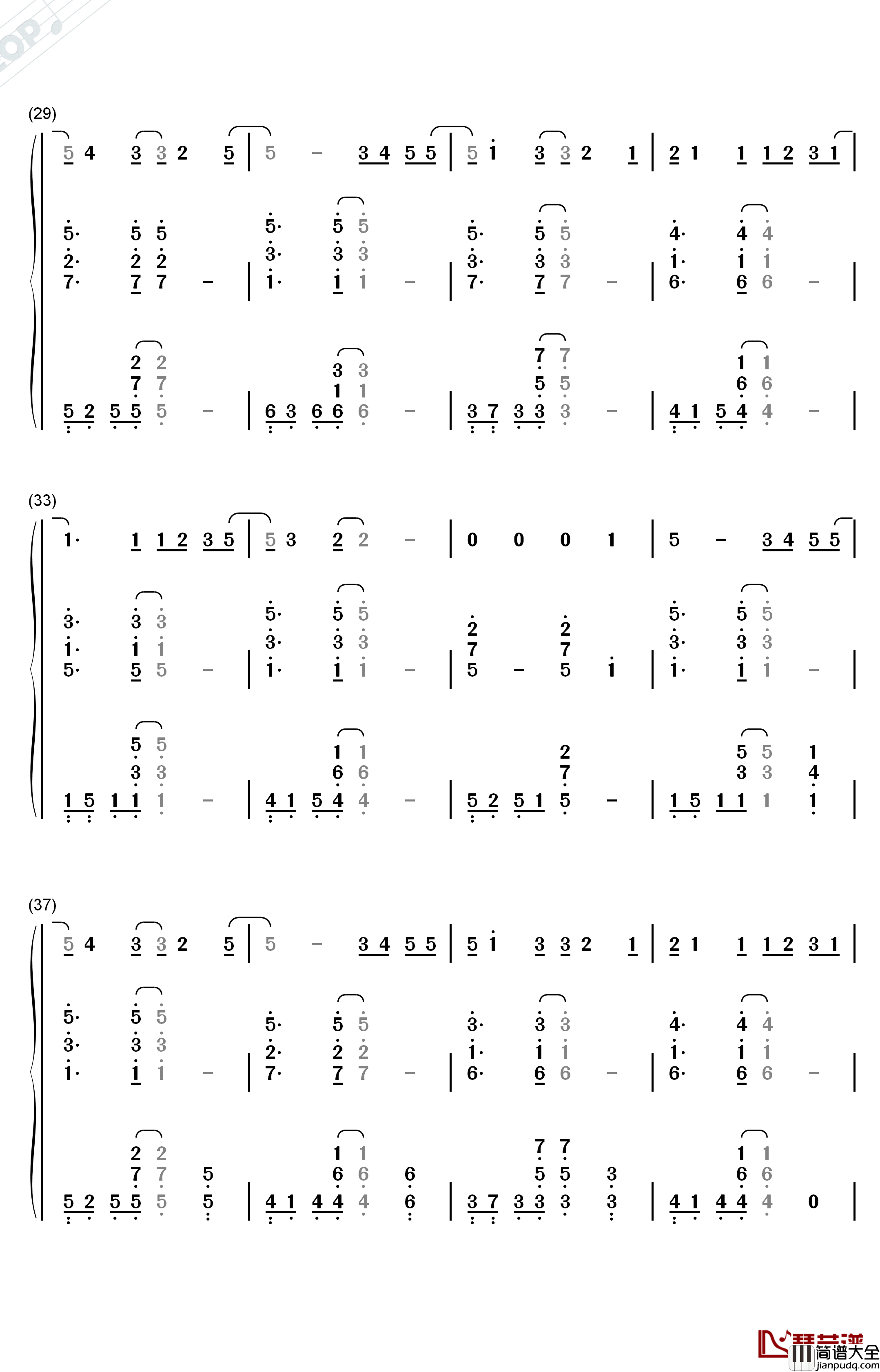 解脱钢琴简谱_数字双手_周笔畅