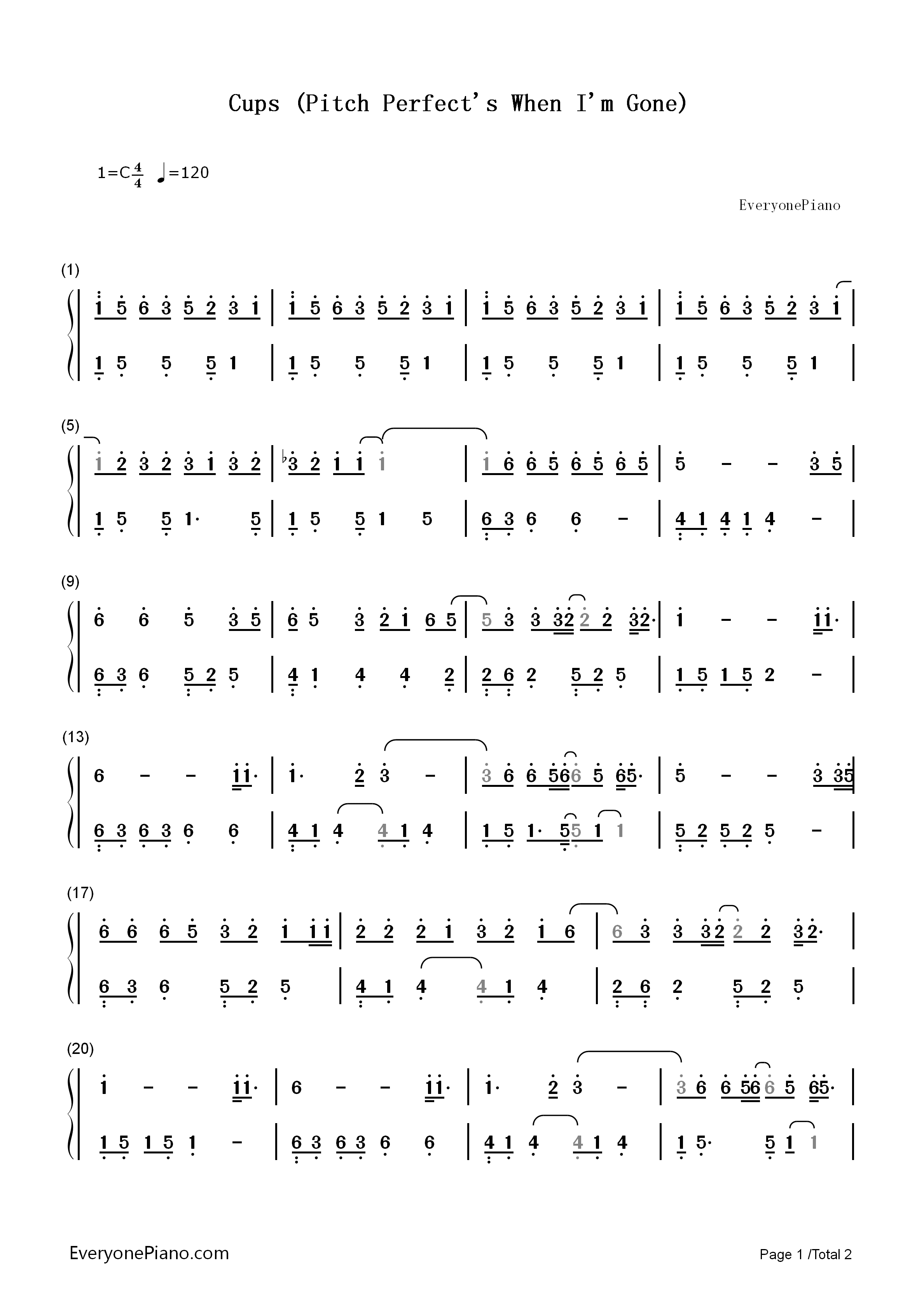 Cups_(Pitch_Perfect's_When_I'm_Gone)钢琴简谱_Anna_Kendrick演唱