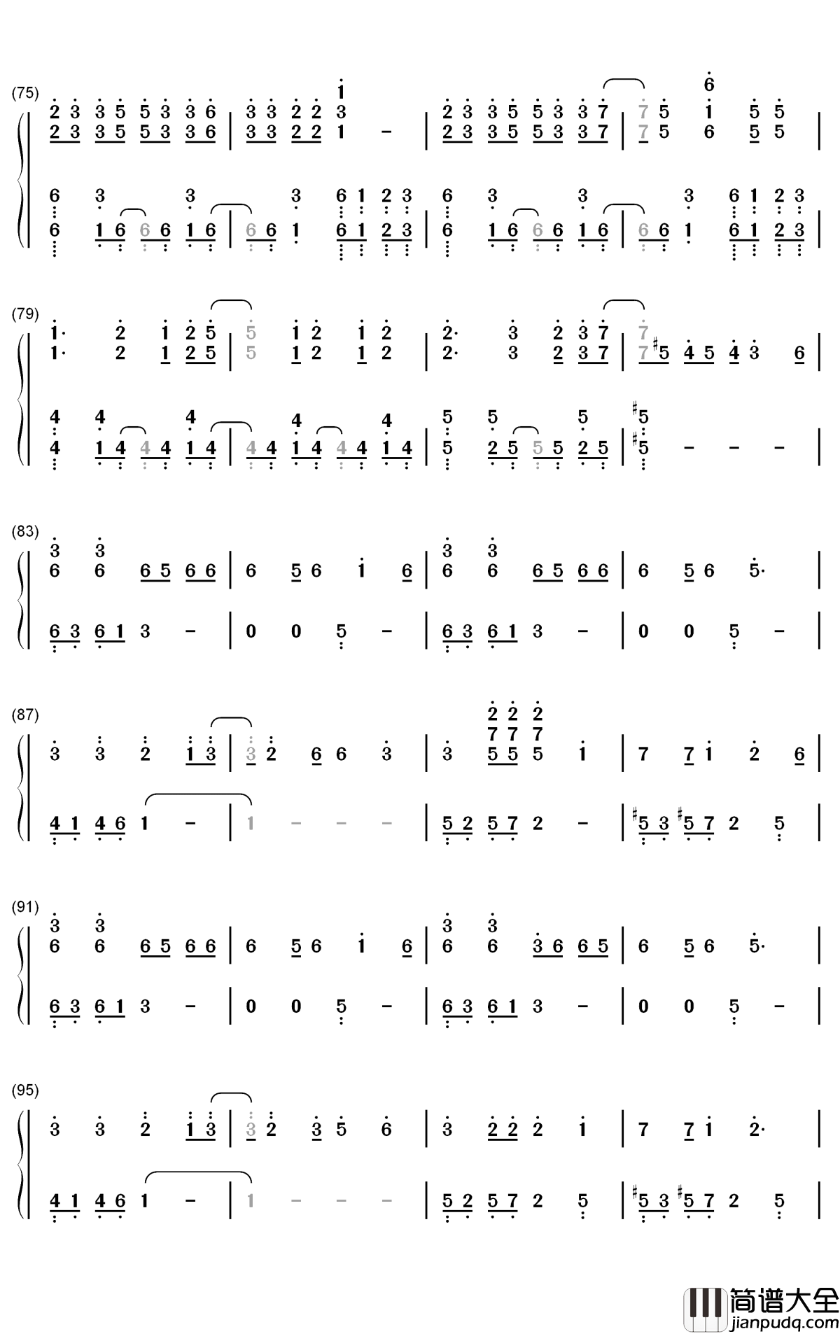 No.7钢琴简谱_数字双手_地缚少年乐队