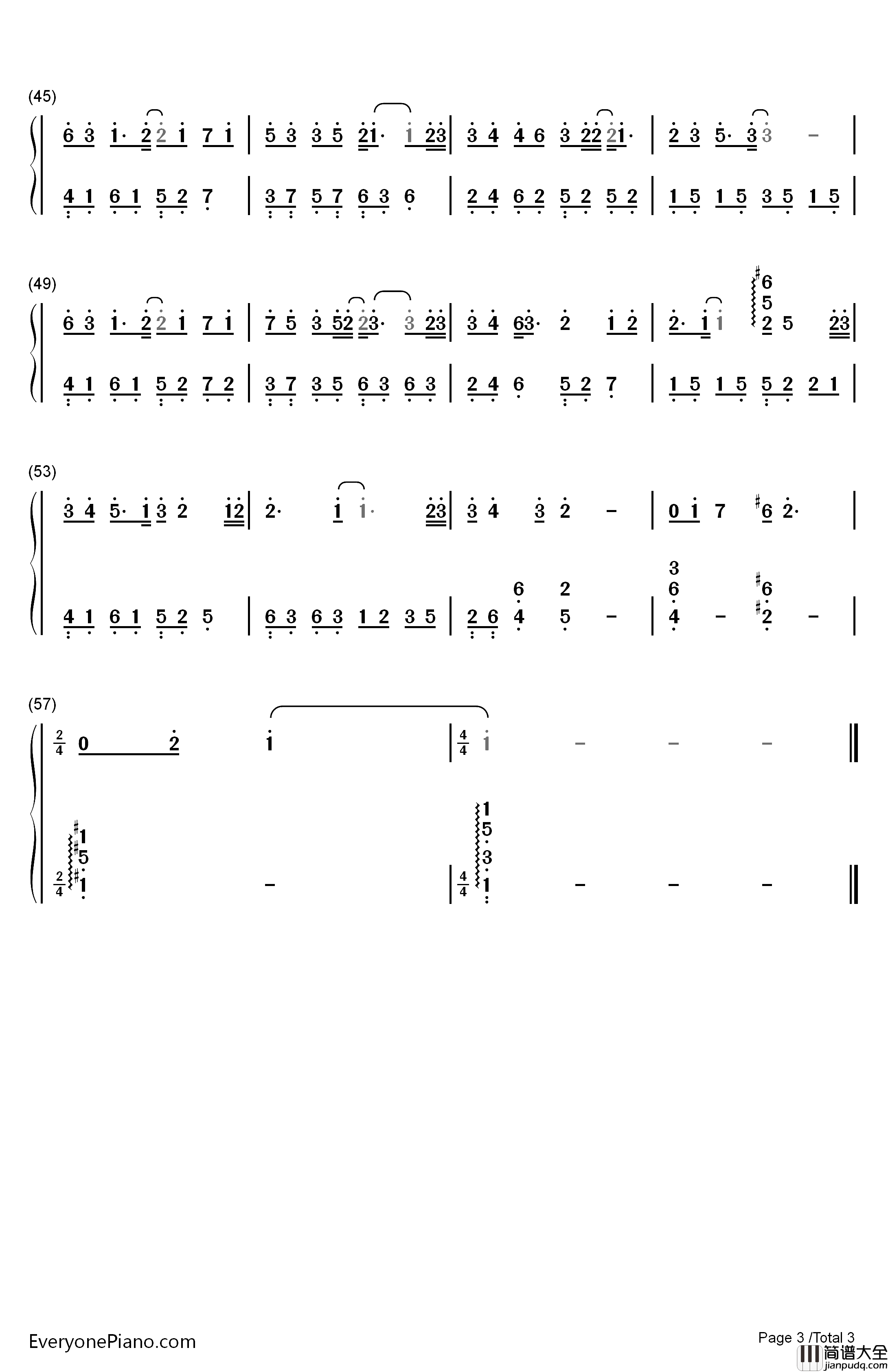 那个傻瓜钢琴简谱_数字双手_陈雪凝