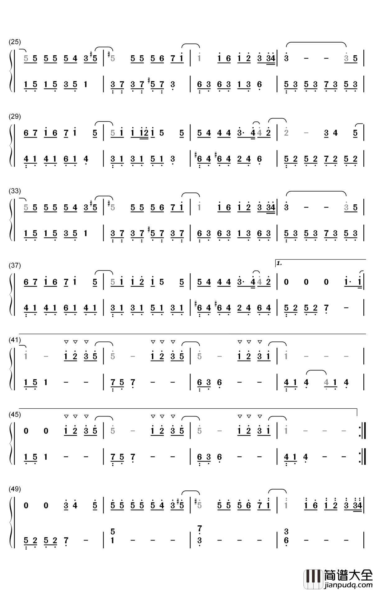 心光钢琴简谱_数字双手_胡夏