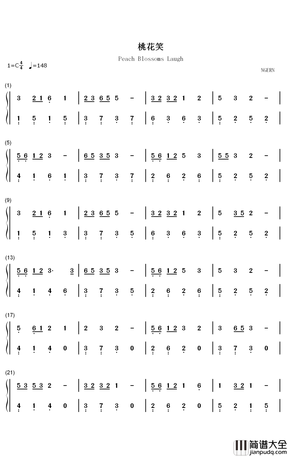 桃花笑钢琴简谱___数字双手_洛天依_言和_乐正绫