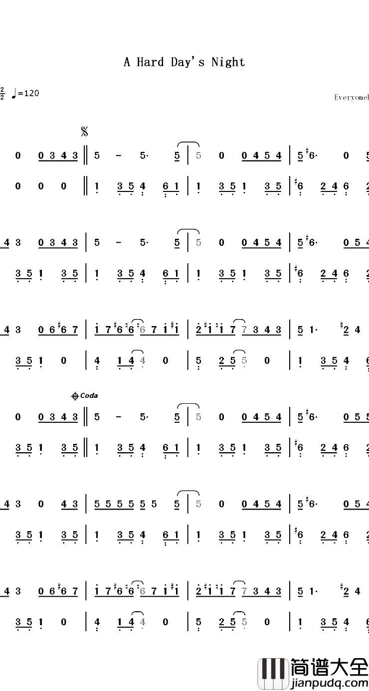 A_Hard_Day's_Night钢琴简谱_数字双手_The_Beatles