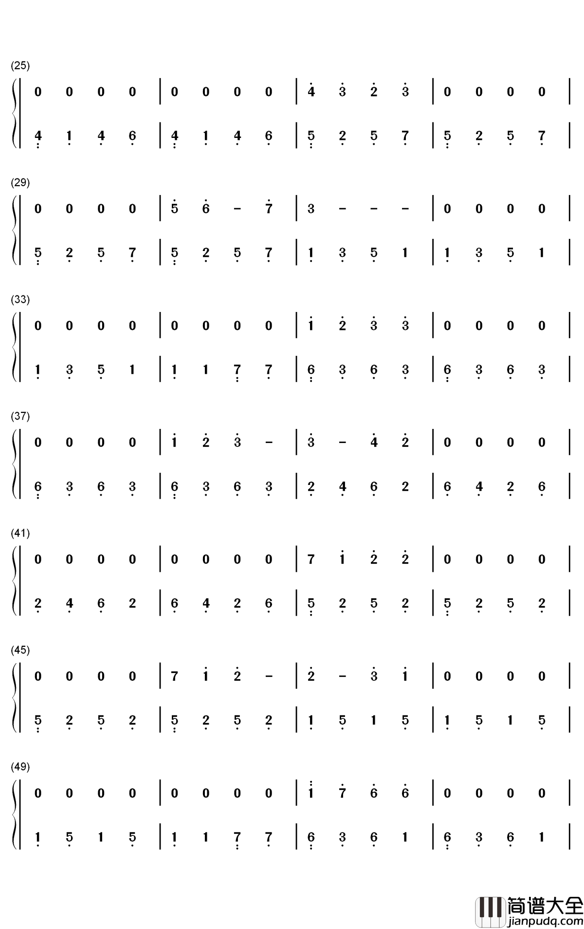 冬表树钢琴简谱_数字双手_班得瑞