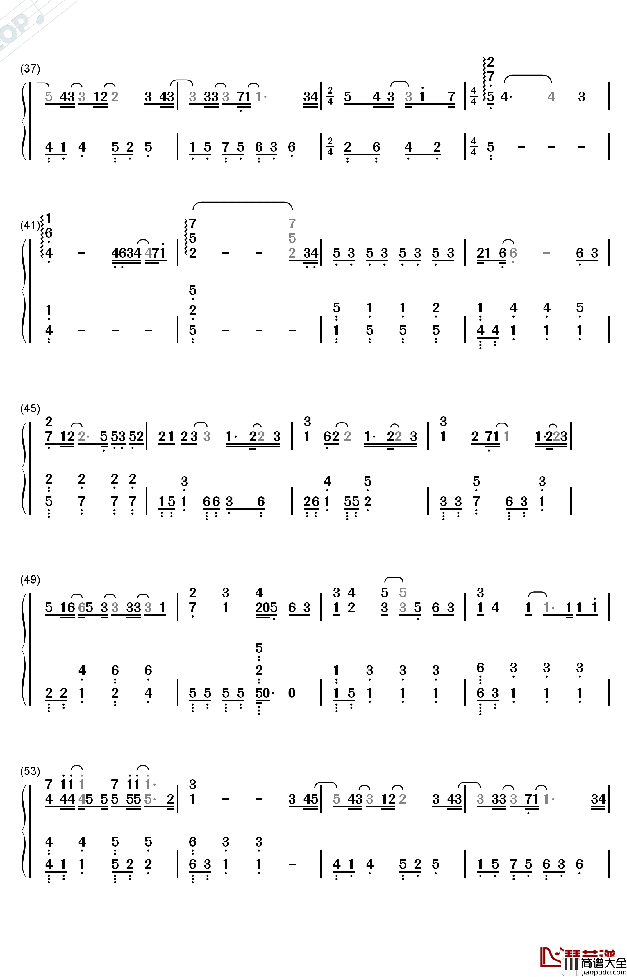 可乐钢琴简谱_数字双手_谢安琪