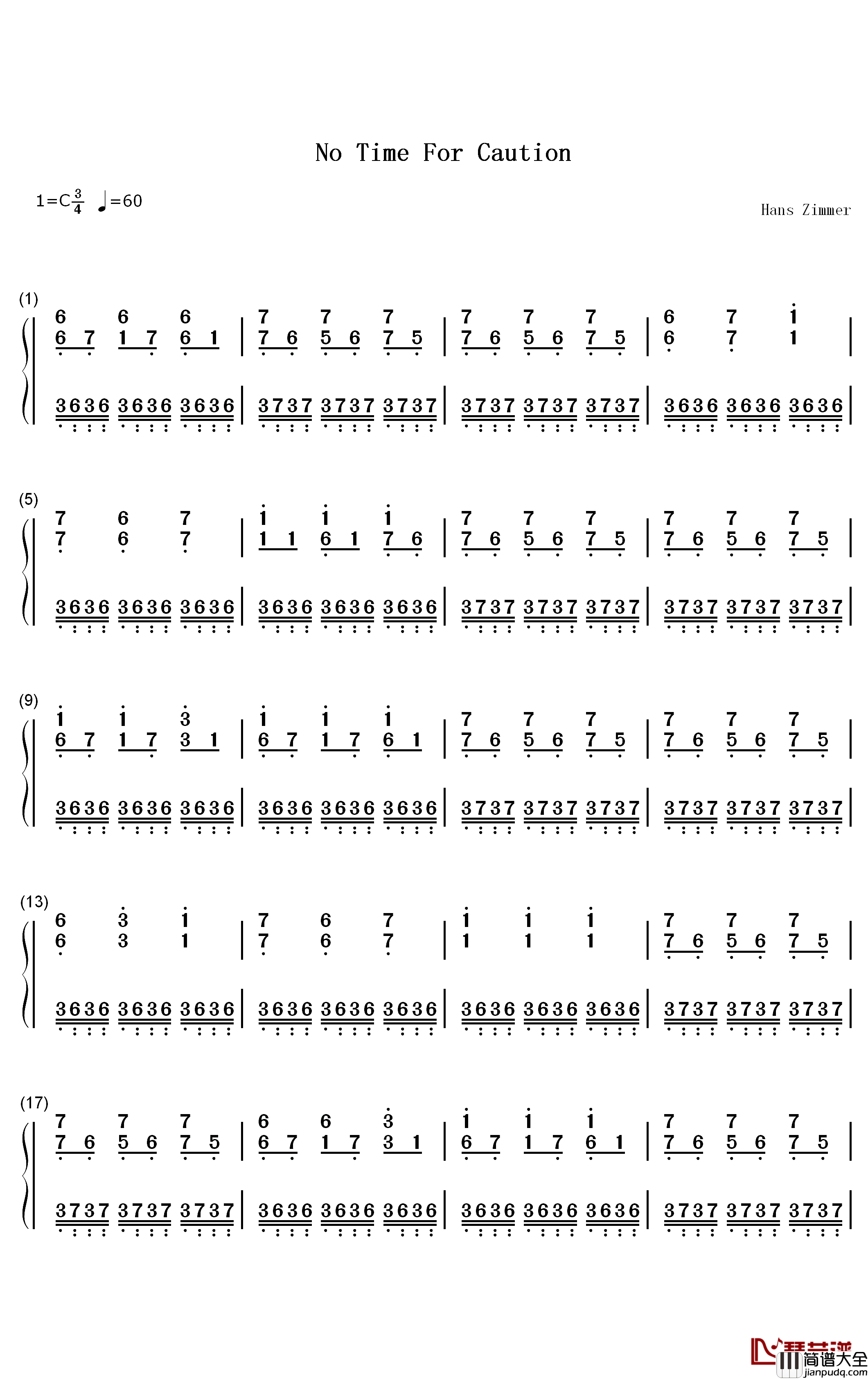 No_Time_for_Caution钢琴简谱_数字双手_Hans_Zimmer