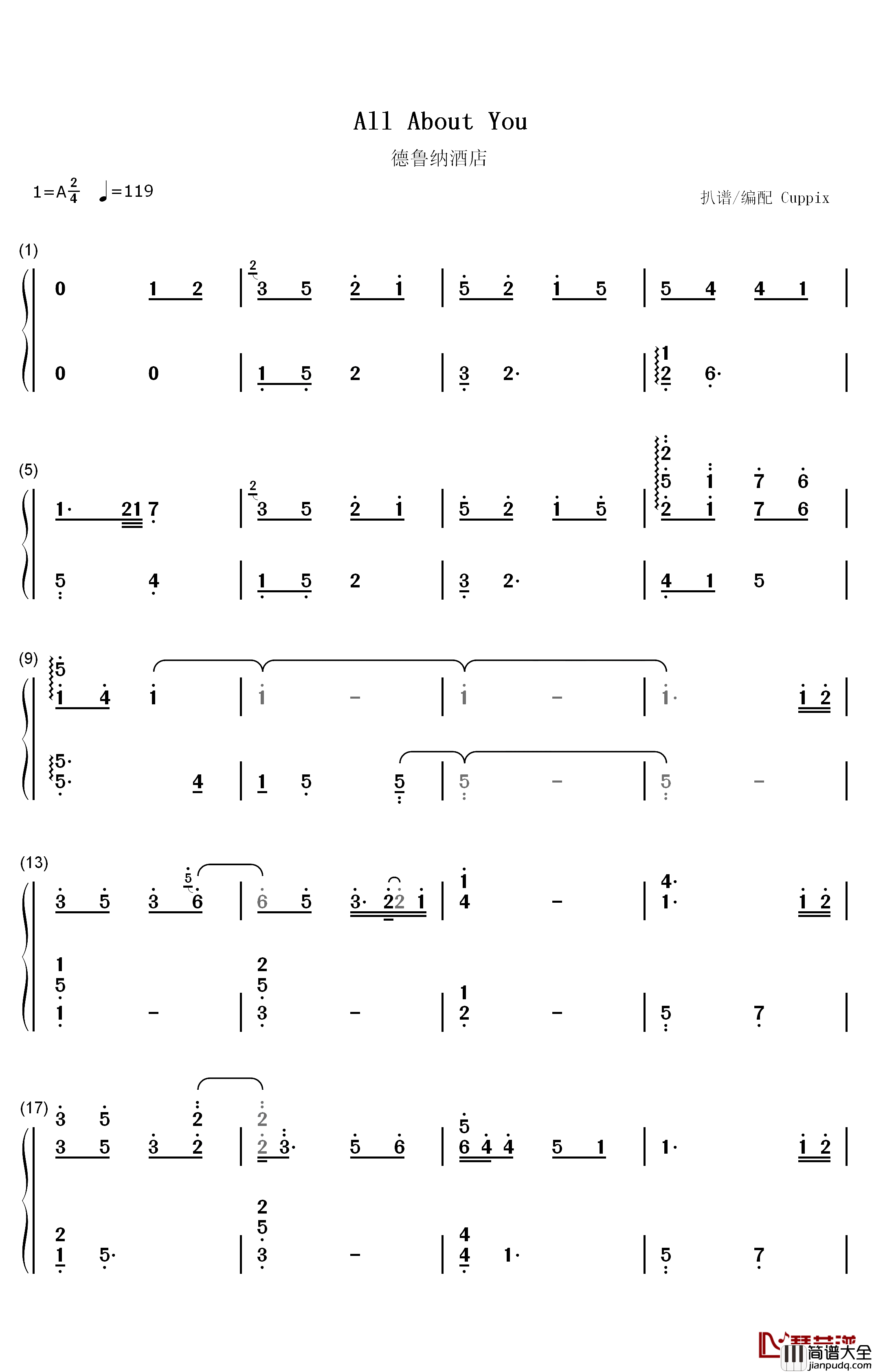 All_About_You钢琴简谱_数字双手_太妍